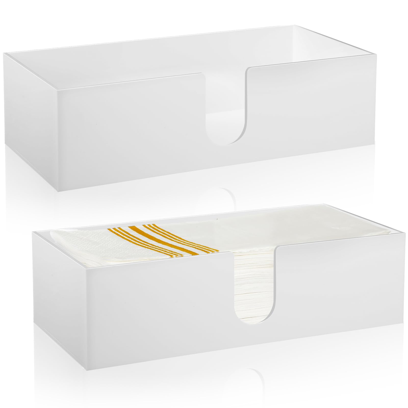 Mumufy 2-Pack Acrylic Paper Towel Holder Dispenser - 2.75 Inch Height for Z-Fold & Multifold Napkins - Compact White Towel Dispenser for Kitchen, Bathroom, Restaurant & Guest Use