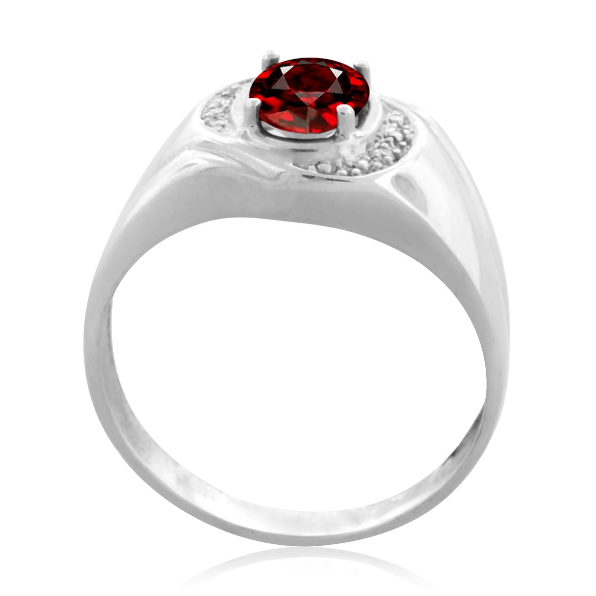 MauliJewels 10K White Gold Men's Ring with 0.96 Carat Diamond & Oval Garnet Prong Setting - Elegant Wedding Band, Anniversary Gift for Him, Perfect for Special Occasions & Formal Events