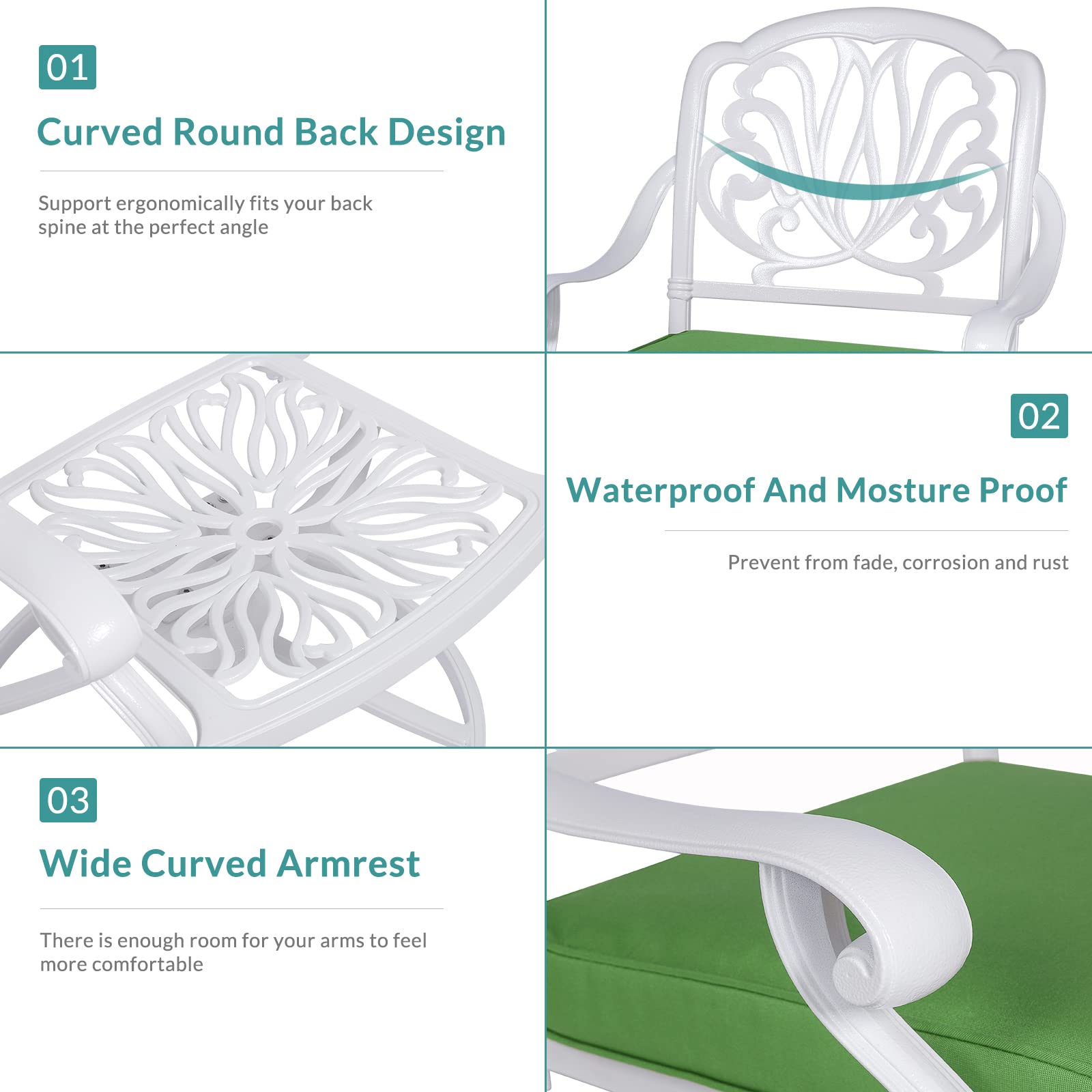 MEETWARM 2-Piece Outdoor Swivel Rocking Chairs - All-Weather Cast Aluminum Patio Dining Set with Cushions - White Bistro Chairs for Garden, Deck, Backyard, Poolside & Outdoor Entertaining