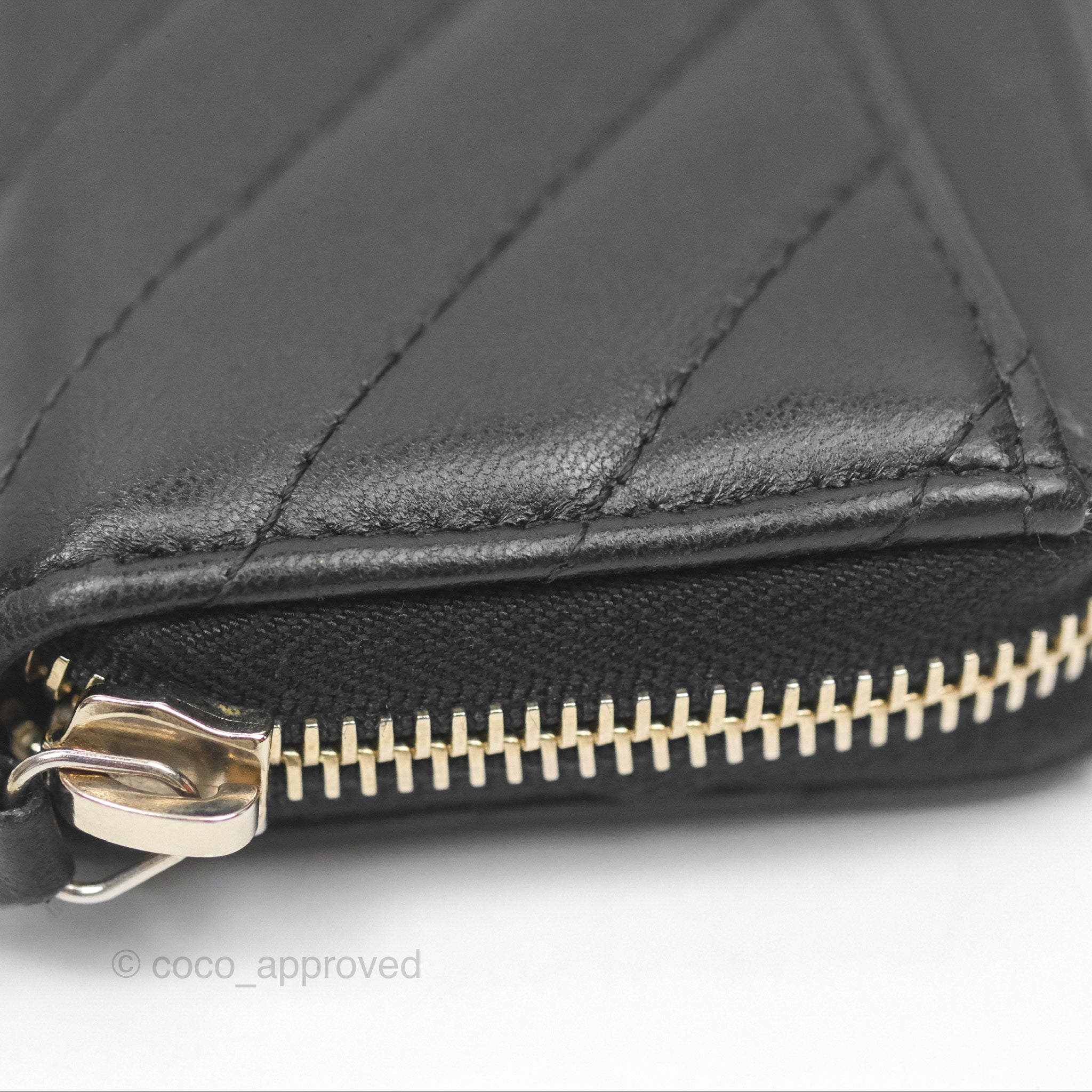 Chanel Chevron Zipped Coin Purse - Black Lambskin with Gold Hardware | Luxury Small Wallet for Women | Perfect for Parties, Travel & Everyday Use