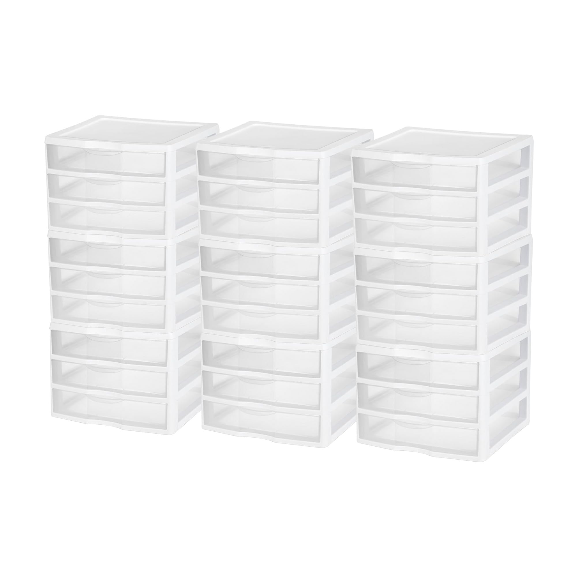 Sterilite 9-Pack 3 Drawer Plastic Storage Organizer - Small White Bins & Drawers for Home, Office, Closet Organization | Space-Saving Storage Solution