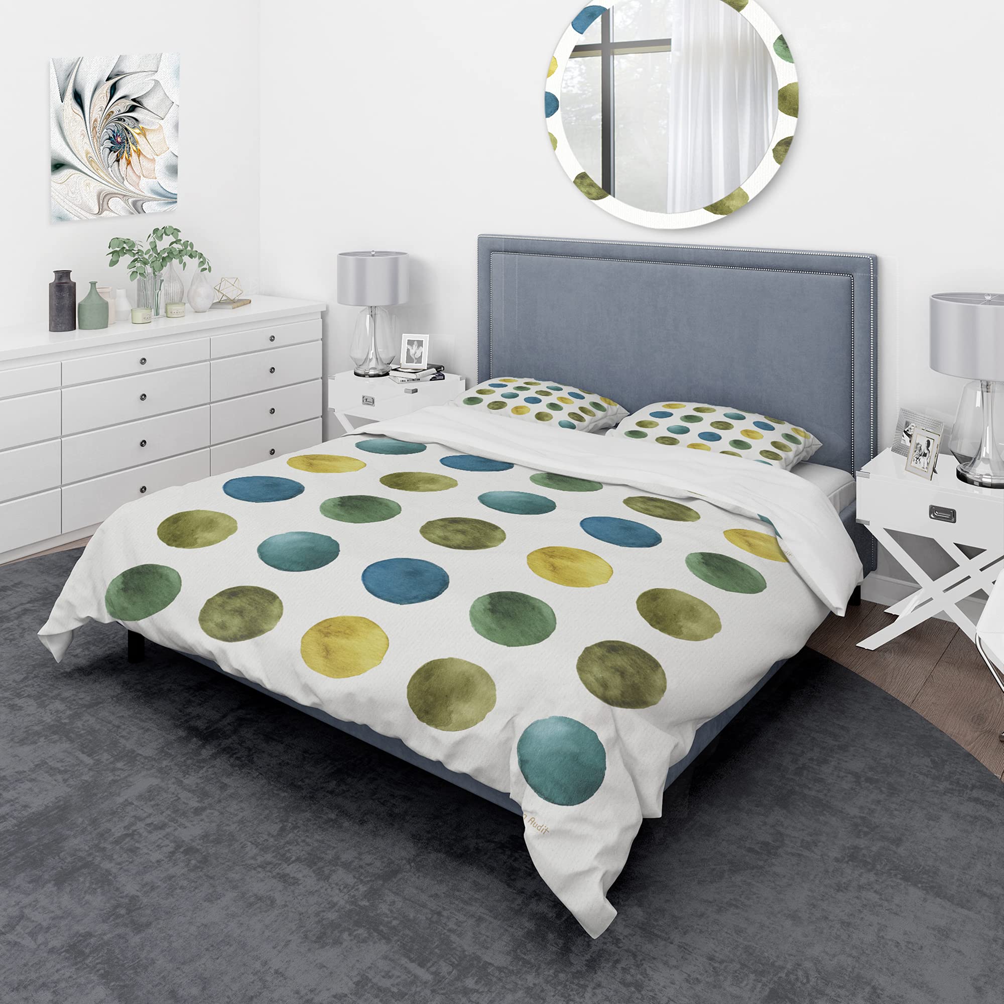 DesignQ Modern Geometric Circles Duvet Cover Set - King Size, 3-Piece Abstract Bedding in Green Tones & Multi-Color Patterns | Perfect for Contemporary Bedrooms, Guest Rooms & All-Season Comfort