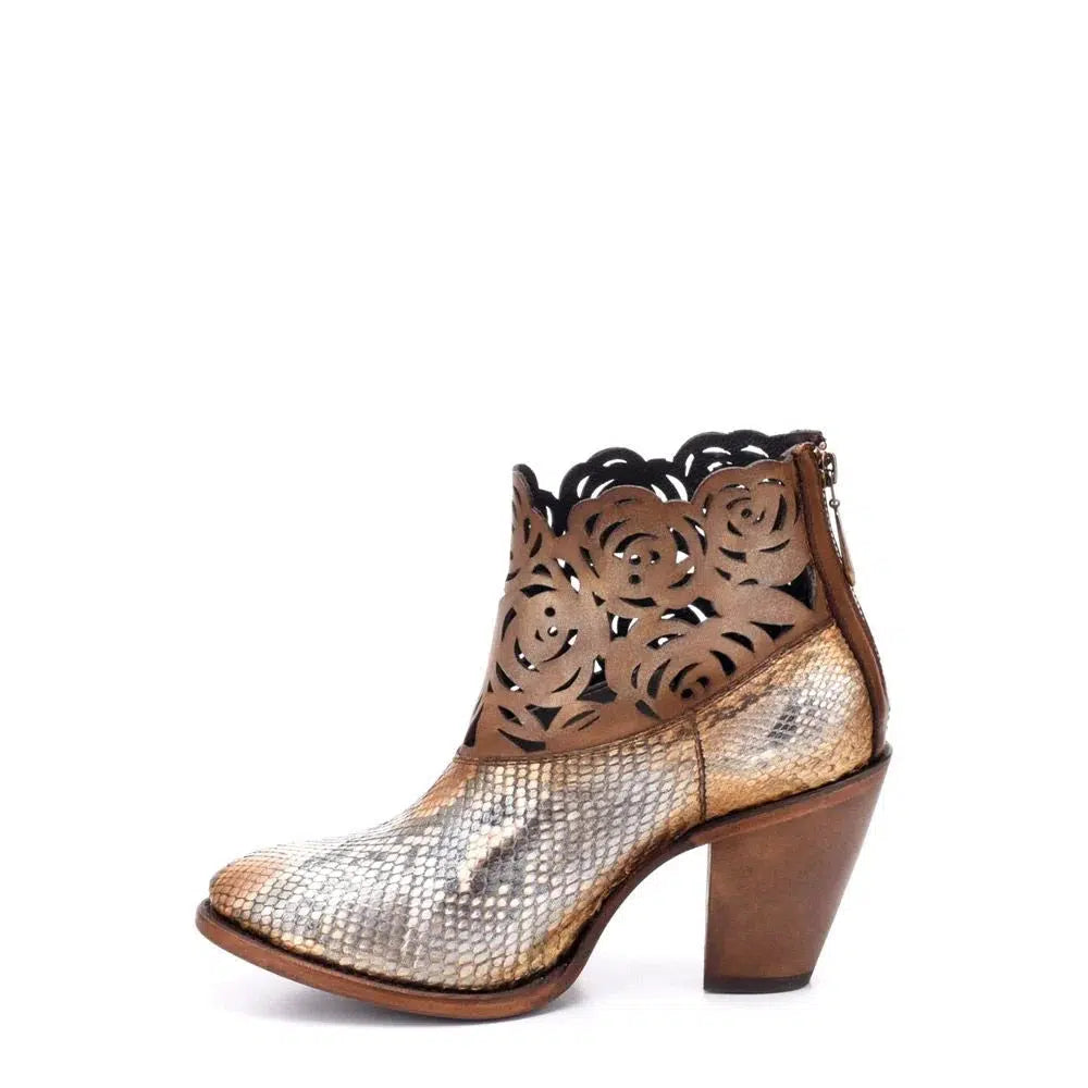 Women's Cuadra Metallic Gold Western Cowgirl Python Skin Ankle Boots - Stylish Cowboy Boots for Country Dancing, Rodeo & Fashion Outfits