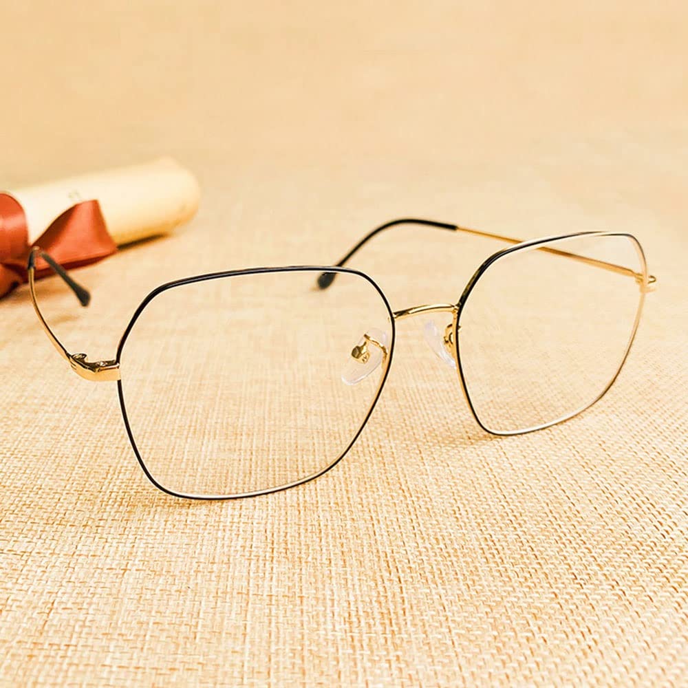 XUAN Blue Light Blocking Computer Glasses for Men & Women - Anti Eye Strain Reading Glasses with Oversized Metal Frame (Gold, +1.0 Magnification) - Perfect for Office Work, Gaming & Screen Time
