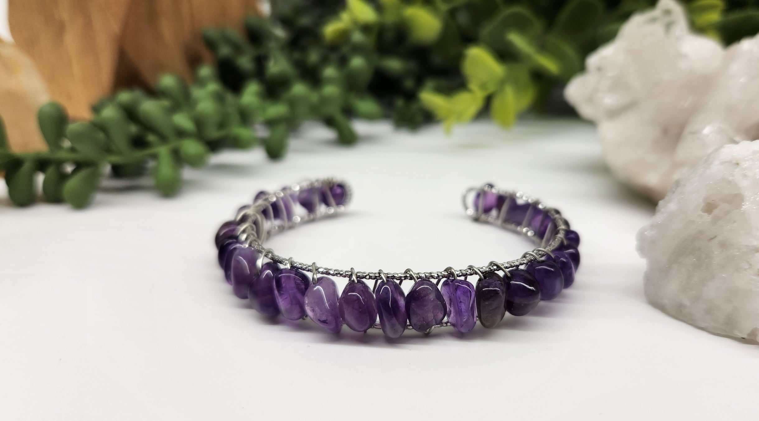 18KT White Gold Overlay Amethyst Bangle Bracelet for Women - Elegant Purple Gemstone Jewelry Gift for Birthday, Anniversary & Special Occasions