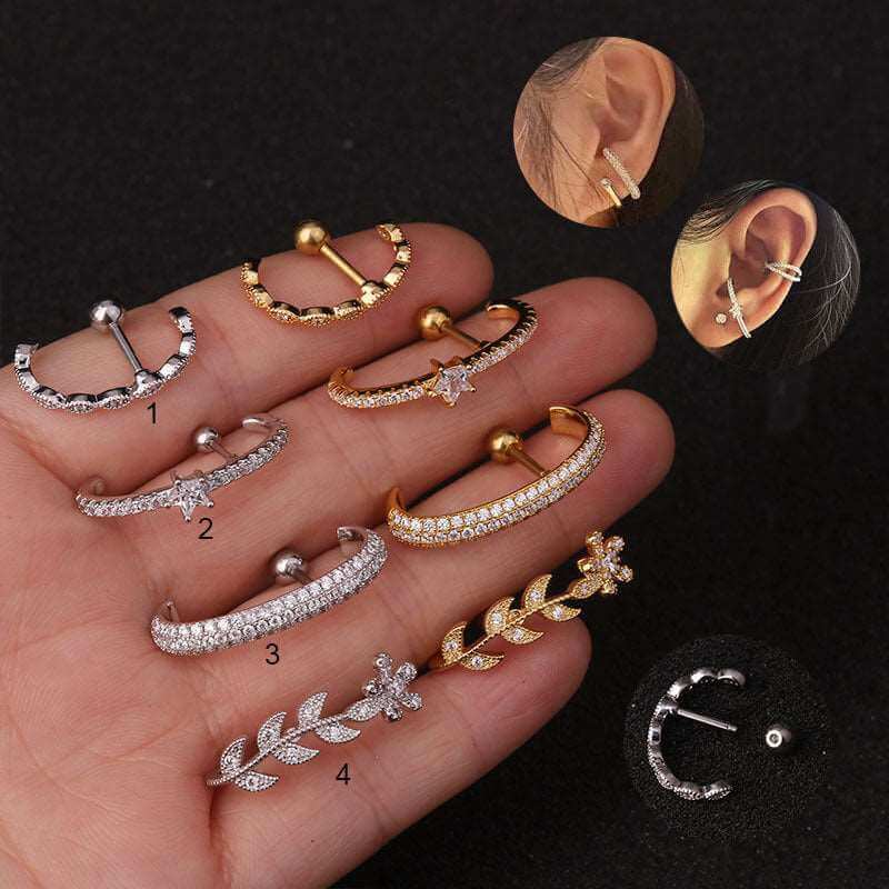 16G Cartilage Eternity Leaf Hoop Earrings - Stainless Steel Body Jewelry for Helix, Tragus, or Conch Piercing | Perfect for Everyday Wear, Parties, and Gifts | HSPJ19116
