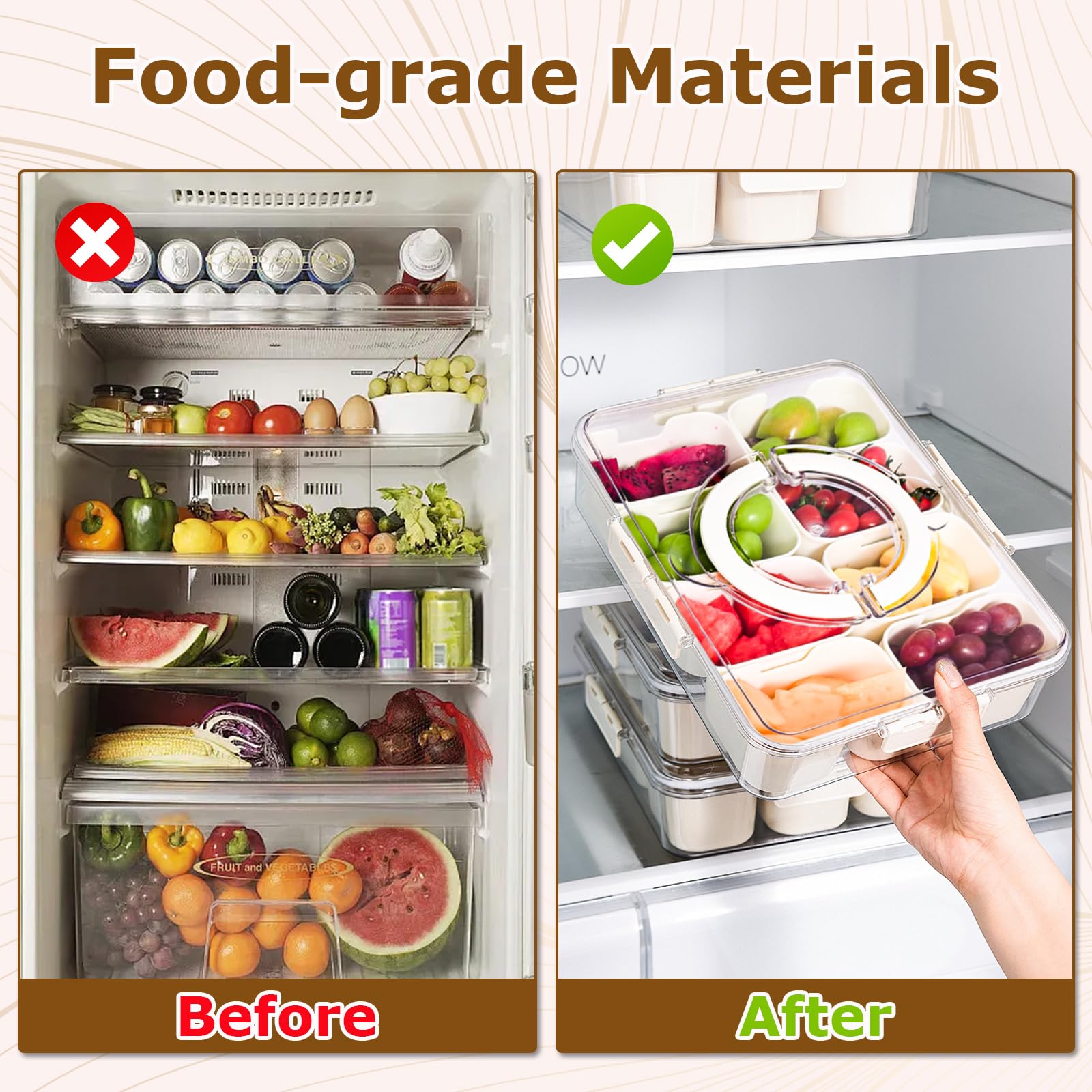 Clear Snackle Box Container - 8 Compartment Organizer for Fruits, Candy, Charcuterie & Snacks | Perfect for Parties, Picnics, Travel, Beach & Office Lunch | BPA-Free Plastic Food Storage with Secure Lid