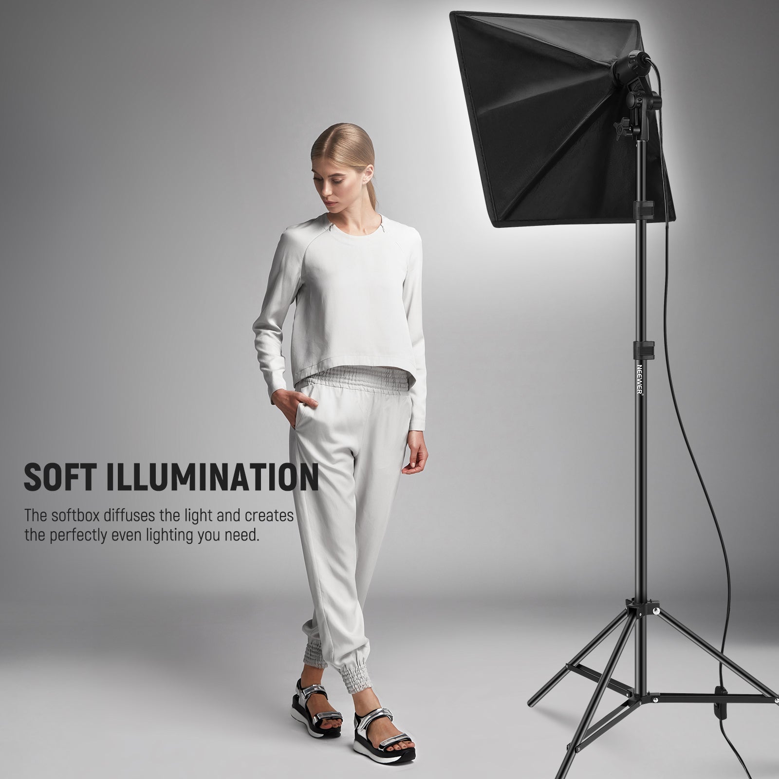 NEEWER NK300 24x24 Inch 60x60cm 350W Equivalent Softbox Lighting Kit for Photography, YouTube Videos, and Studio Portraits