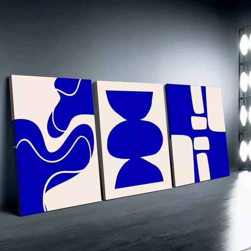 3-Piece Minimalist Abstract Art Set - Bright Blue Canvas Wall Decor (50x70cm) | High Quality Framed Print | Australian Made | Ready to Hang | Perfect for Living Room, Bedroom & Office Decor