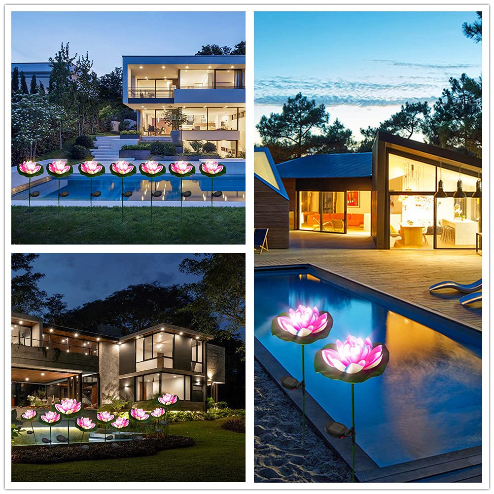 4 Pack Solar Garden Lights - Upgraded Solar Lotus Flower Outdoor Lights for Garden, Patio, Yard Decoration | Waterproof & Larger Solar Panel | Perfect for Pathway, Lawn, Backyard Lighting (Pink)
