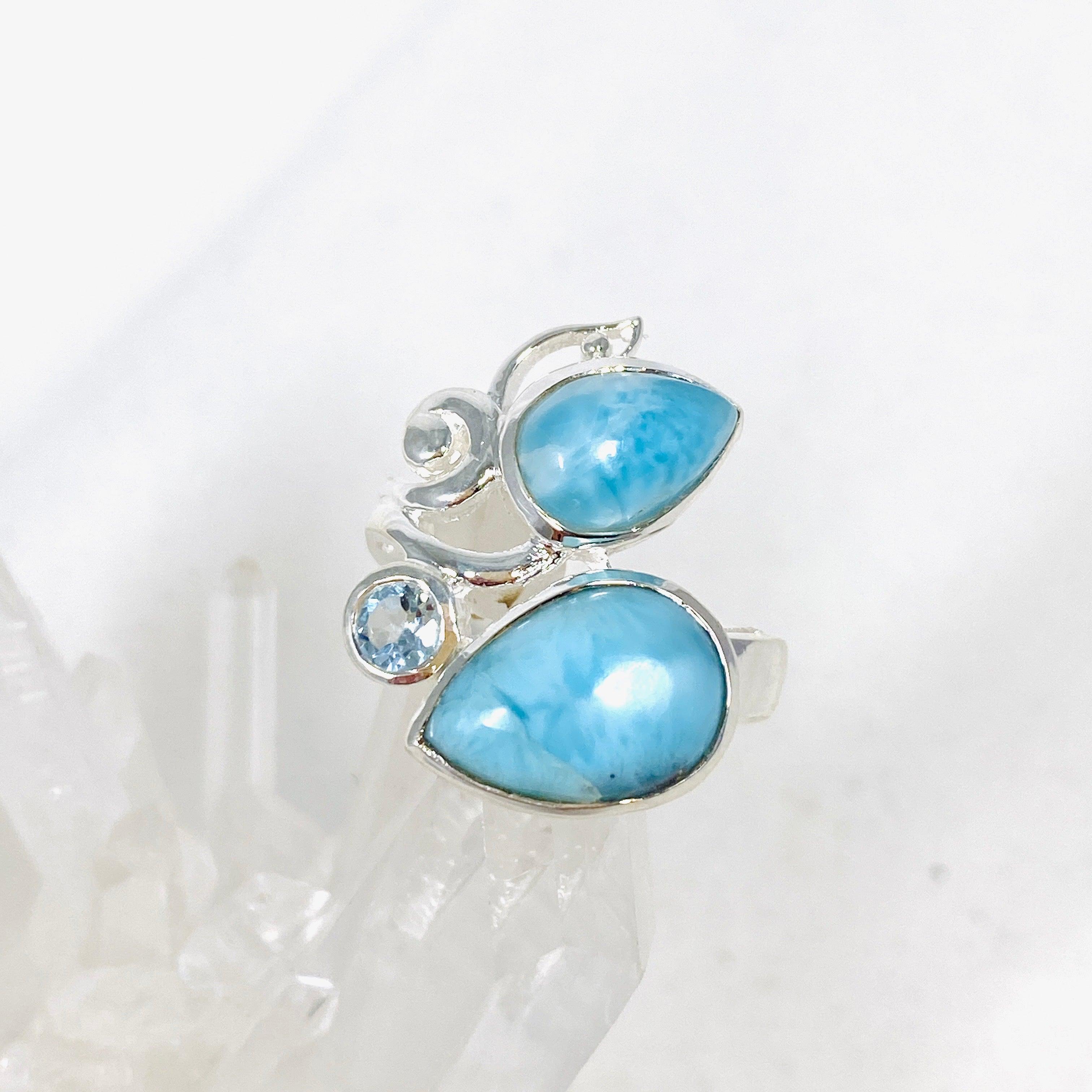 Larimar Multi Stone Ring for Women - Size 6 Sterling Silver Jewelry KRGJ3091 | Perfect for Beach Vacation, Boho Fashion & Gift Giving