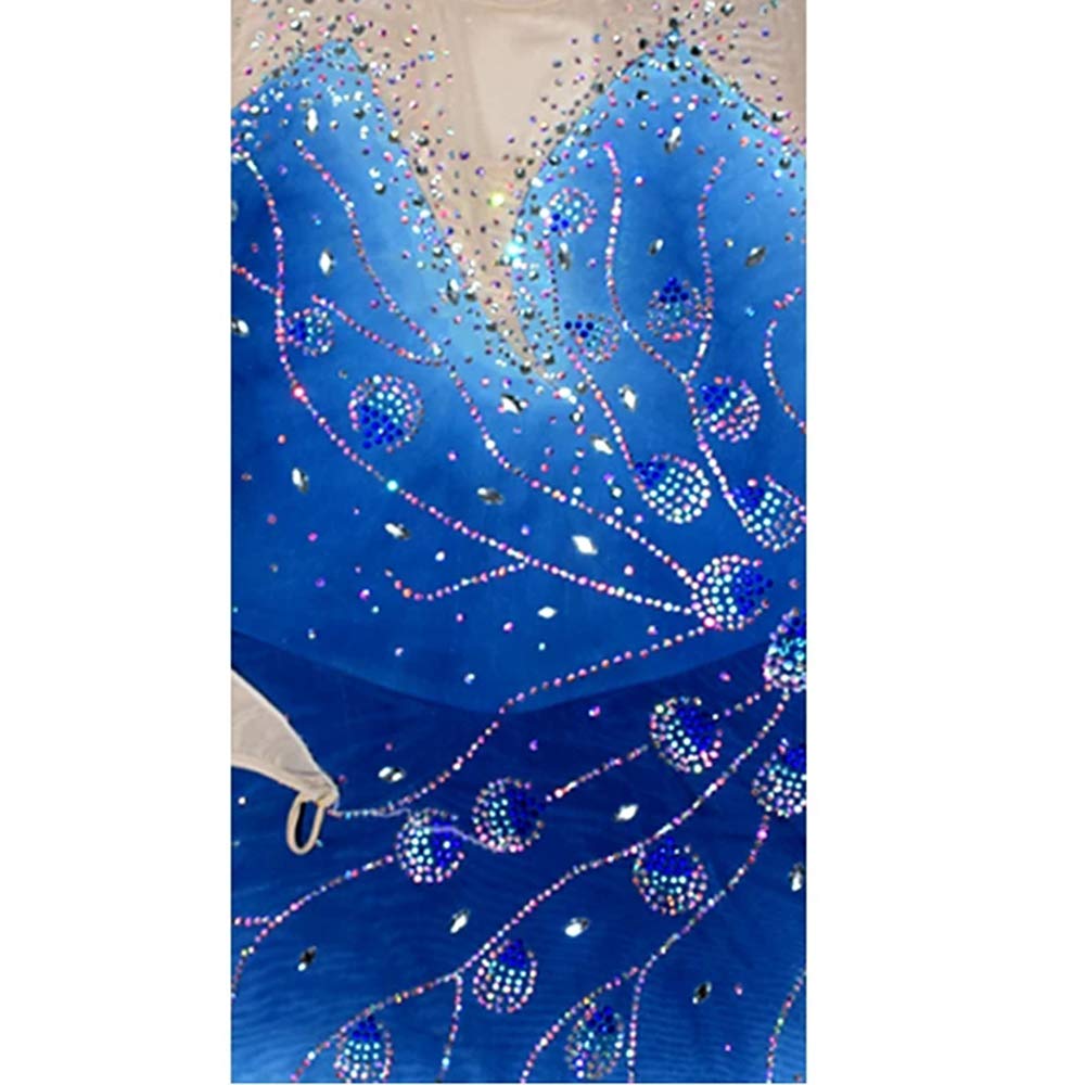 Girls Ice Skating Dress - Competition Purple Peacock Dyeing Spandex with Rhinestones | Handmade Figure Skating Costume with Long Sleeves | Perfect for Ice Shows, Competitions & Performances