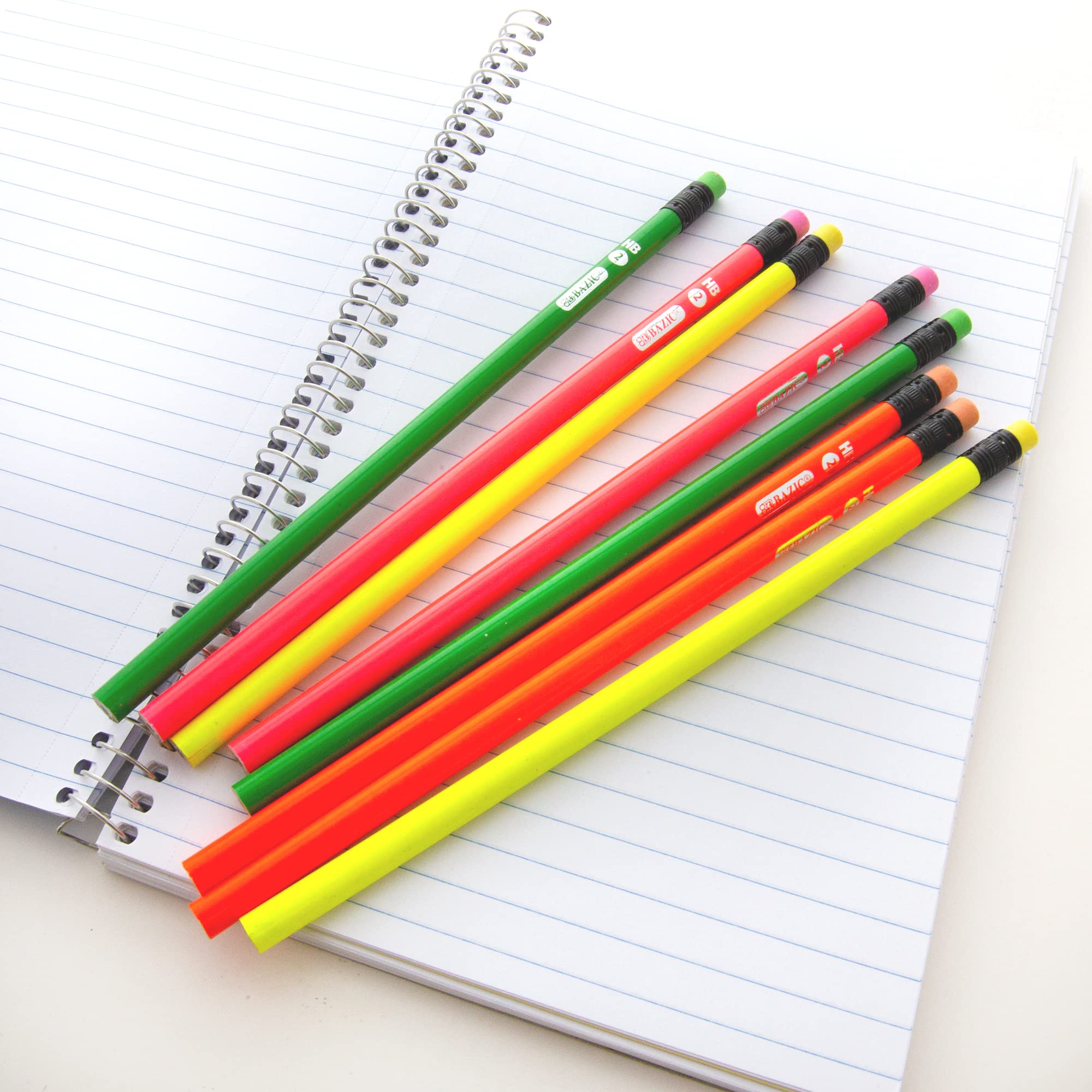 BAZIC Neon Wood Pencils with Latex-Free Eraser, Unsharpened Writing & Drawing Pencils - 16 Pack (8/Pack x 2) - Perfect for School, Office & Art Projects