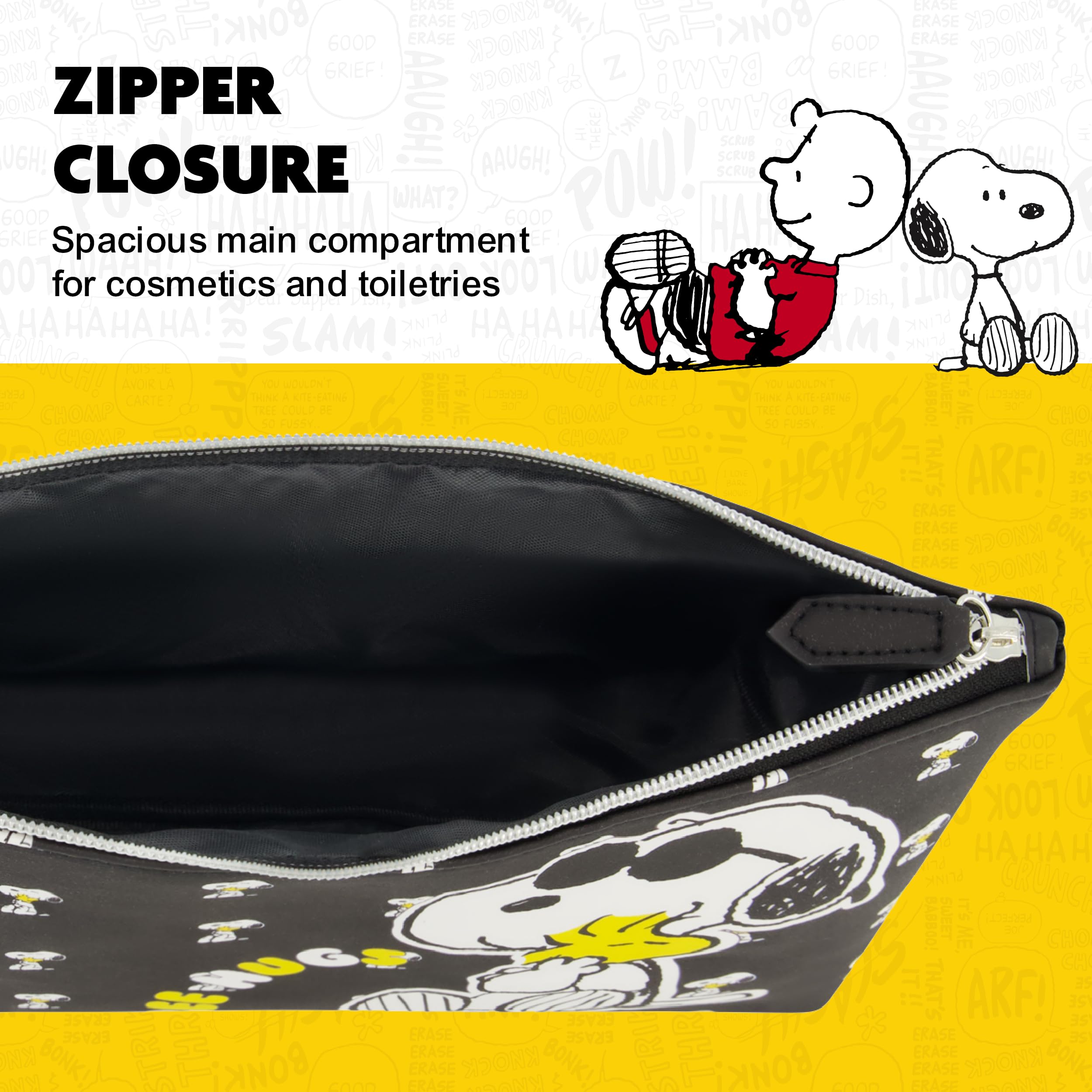 Snoopy Women's Makeup Bag - Small Travel Cosmetic Organizer with Zipper Pouch, Black | Perfect for Toiletries, Makeup Storage & Travel Accessories