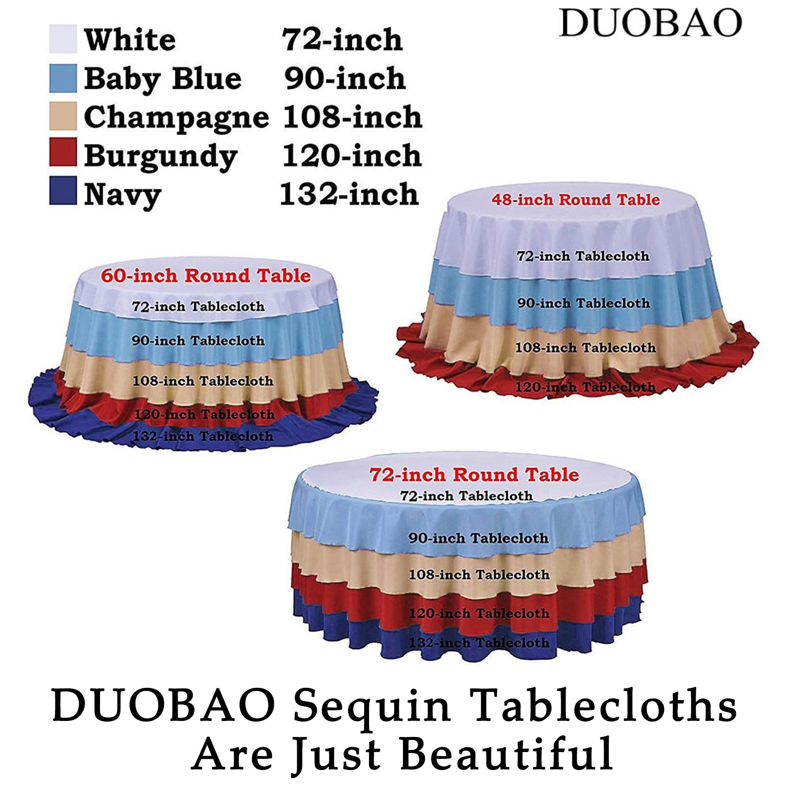 DUOBAO 60 Inch Round Sequin Tablecloth - Black Glitter Table Cover for Birthday, Wedding, Christmas Party Decorations | Perfect for Dining Tables, Banquets & Holiday Celebrations