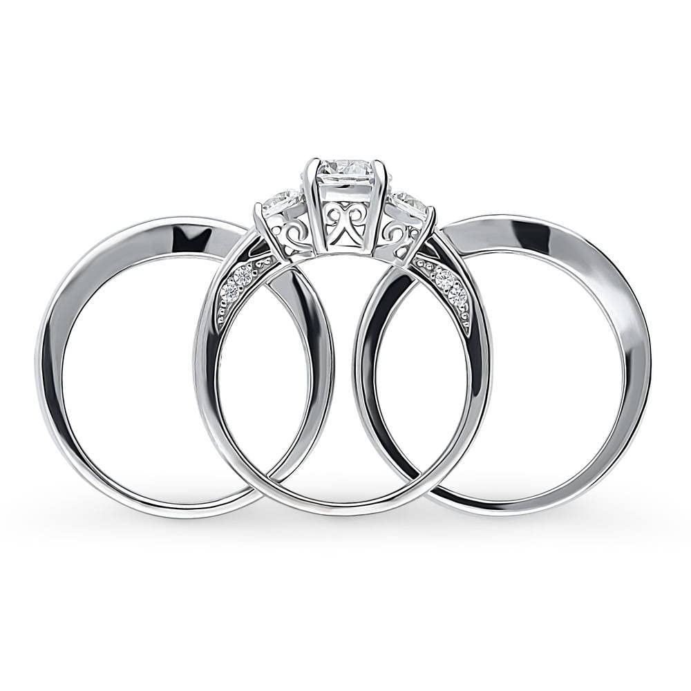 BERRICLE Sterling Silver 3-Stone Wedding & Engagement Ring Set - 1 Carat Round Cut Cubic Zirconia CZ for Women, Rhodium Plated, Size 4-10 - Perfect for Proposals, Anniversaries & Special Occasions