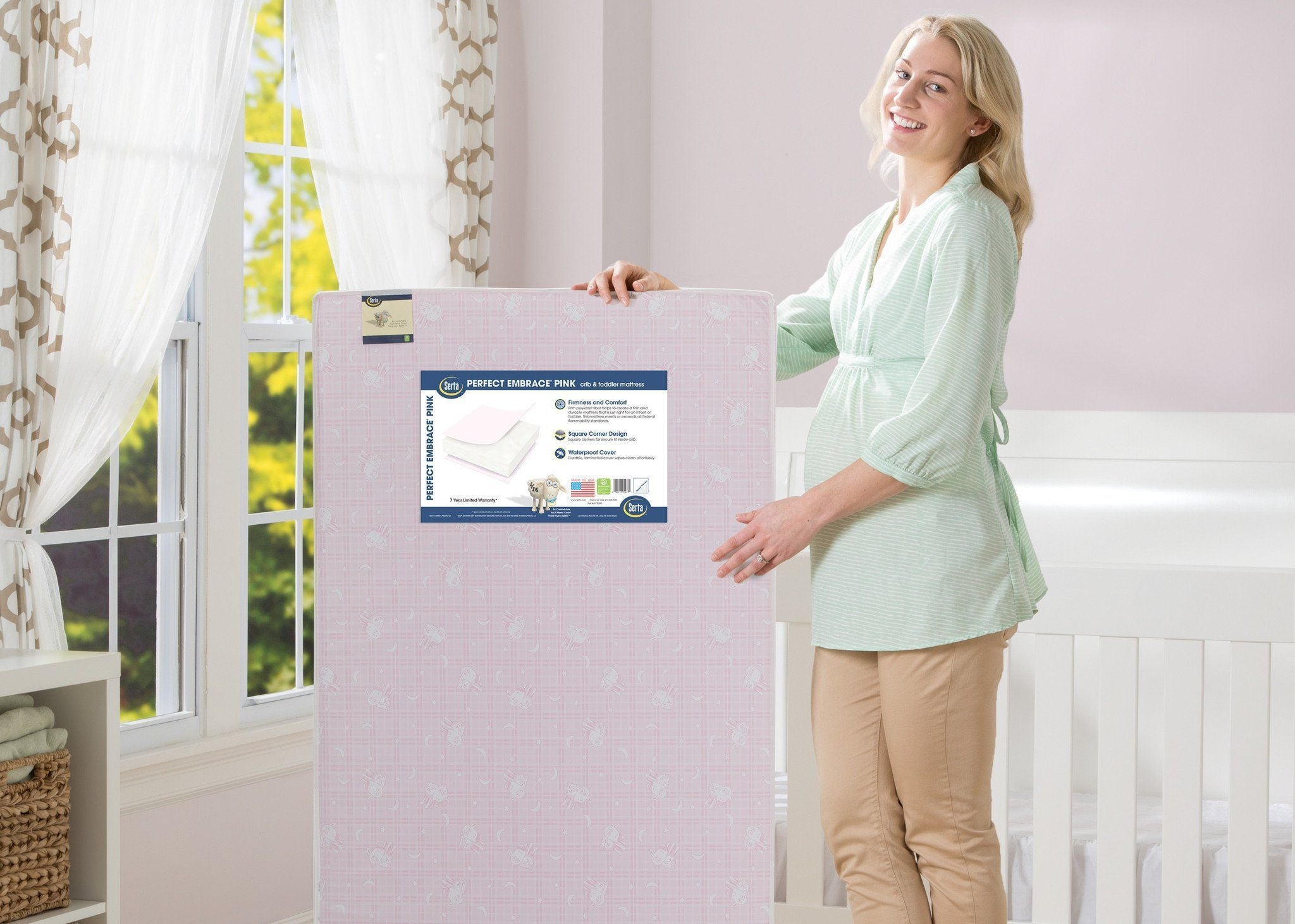 Serta Perfect Embrace® Pink Crib & Toddler Mattress - Breathable, Hypoallergenic Baby Bed for Safe Sleep | Nursery & Daycare Use