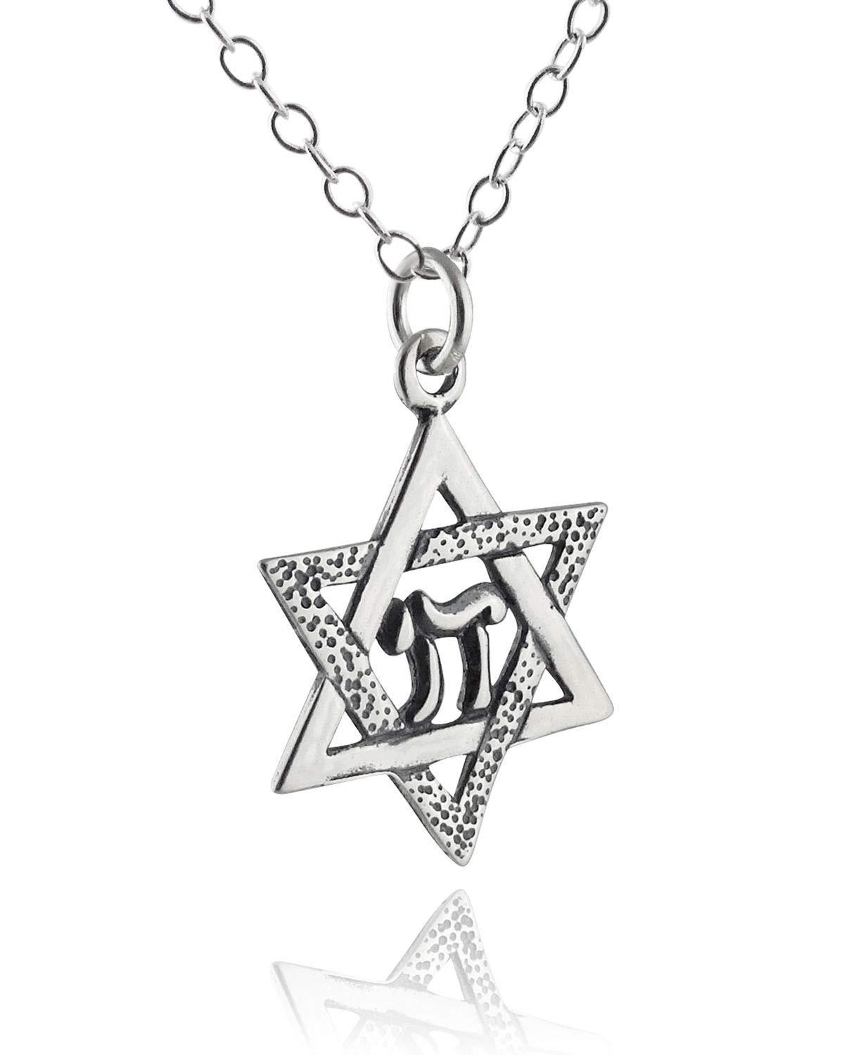 Star of David Chai Statement Chunky Rhinestone Pendant Necklace for Women - Sterling Silver Jewish Jewelry Gift for Hanukkah, Bat Mitzvah & Everyday Wear