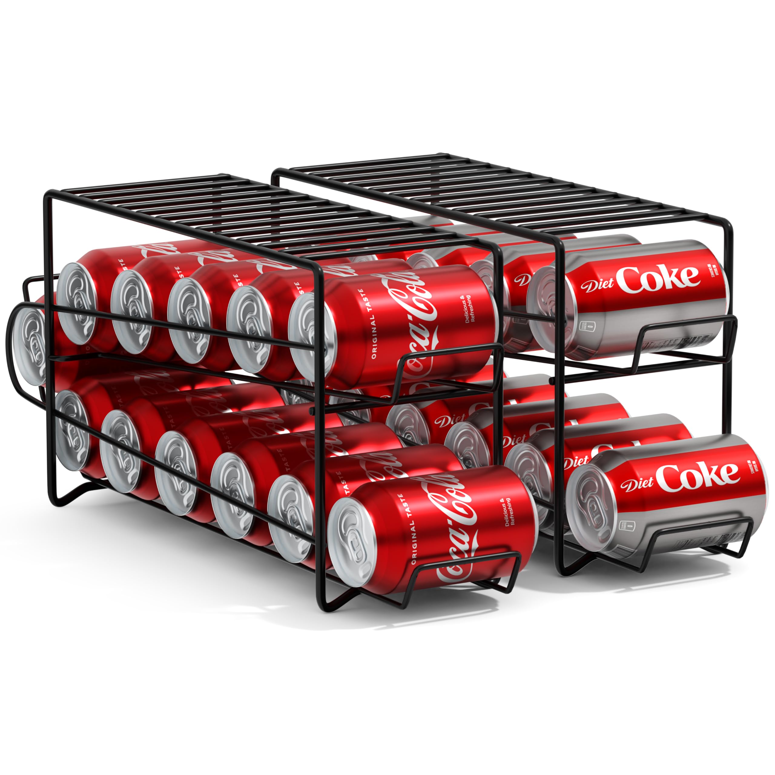 Sorbus 12oz Soda Can Organizer & Dispenser - 2 Pack Black Beverage Rack for Refrigerator - Holds 12 Standard Cans - Perfect for Parties, BBQs, and Home Organization