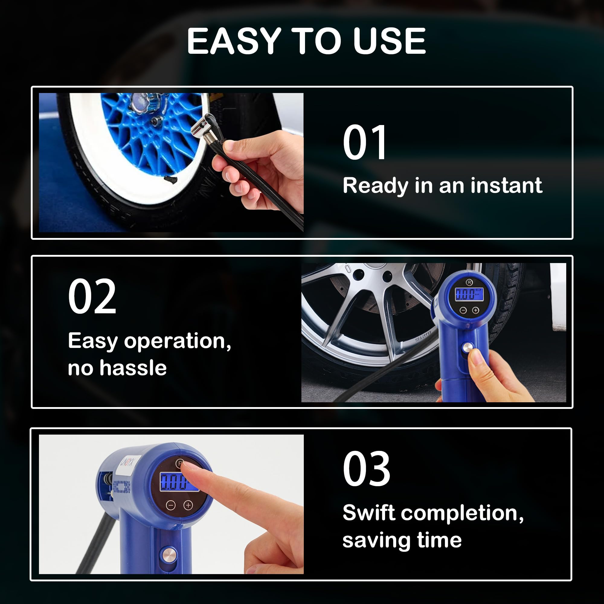 Portable Tire Inflator Air Compressor - 12V Car Power, Digital LED Pressure Gauge - Fast Inflation for Cars, Bikes, Sports Balls & Inflatables | Perfect for Road Trips, Camping & Emergency Use