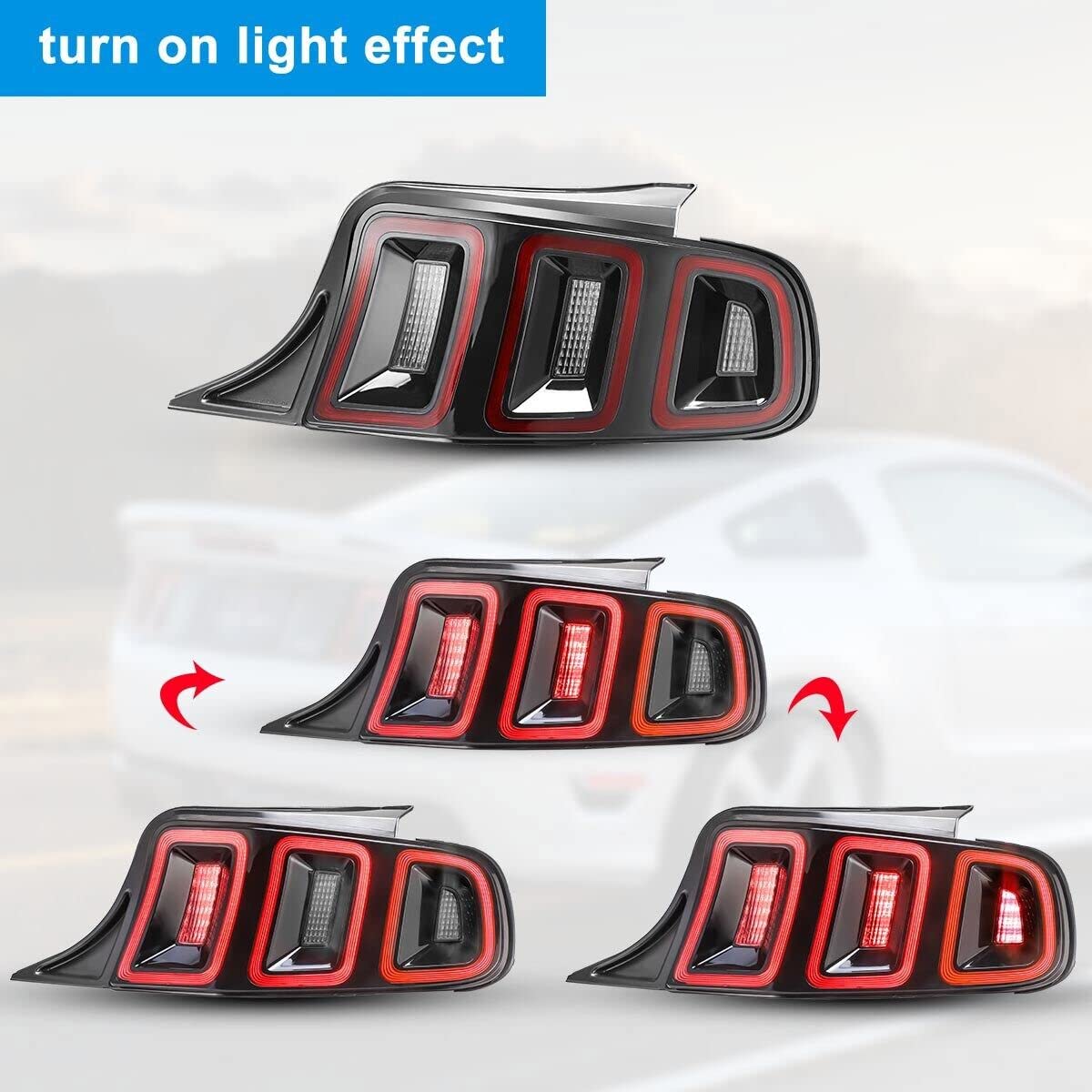 ROXX LED Sequential Tail Lights Assembly for 2010-2014 Ford Mustang - Super Bright Red Lens with Black Housing - Rear Brake Lamp Replacement - Perfect for Night Driving & Car Customization