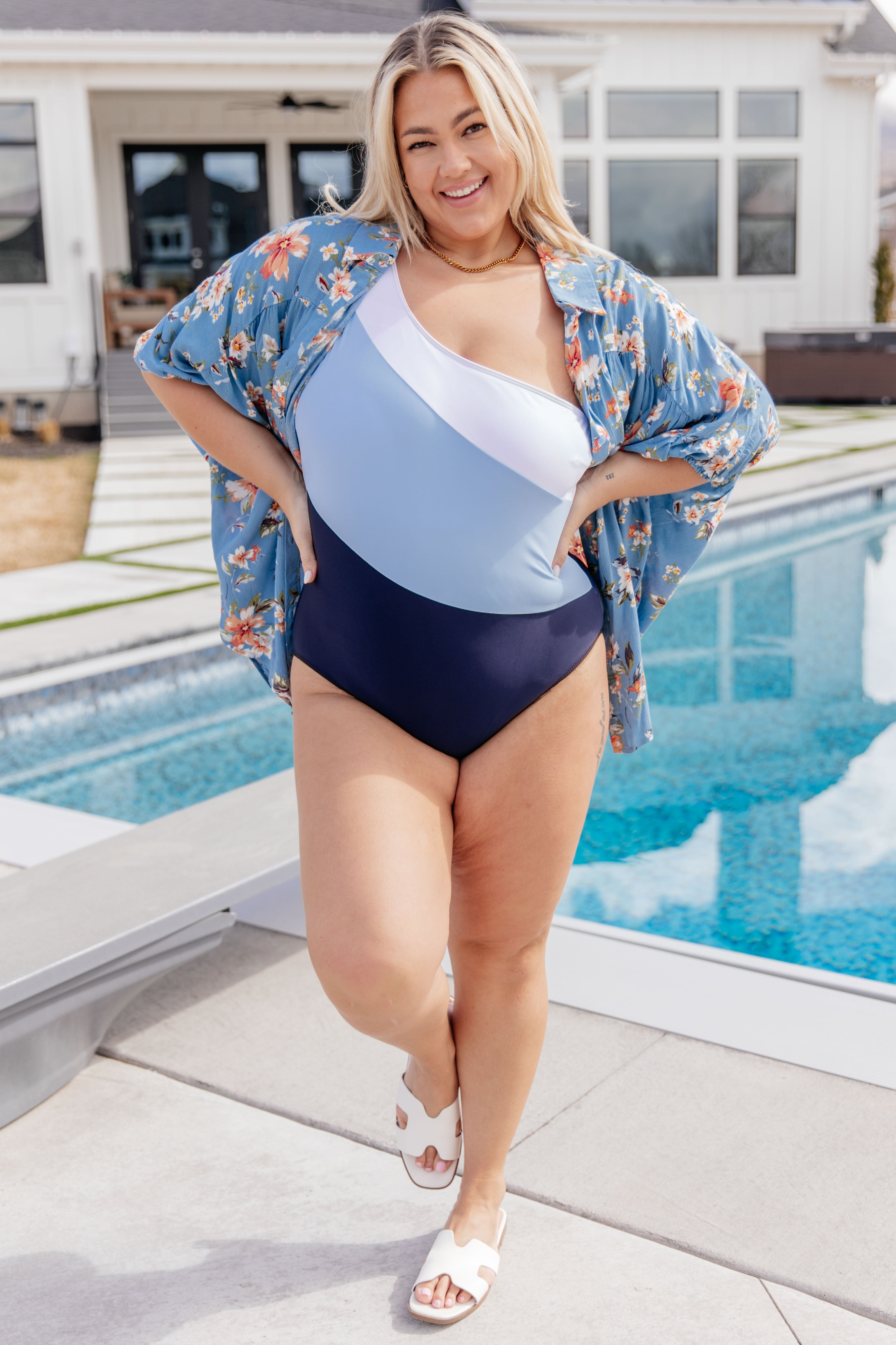 Dominica Color Block Asymmetrical One Piece Swimsuit for Women - Trendy High Cut Bathing Suit for Beach, Pool & Vacation