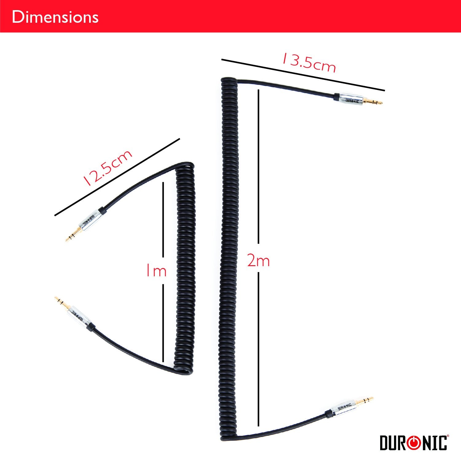 Duronic 3.5mm Male to Male Aux Audio Cable - 0.5m Coiled Extendable Auxiliary Cord for Headphones, Smartphones, MP3 Players, Tablets & Car Audio | Perfect for Music, Gaming & Hands-Free Calling