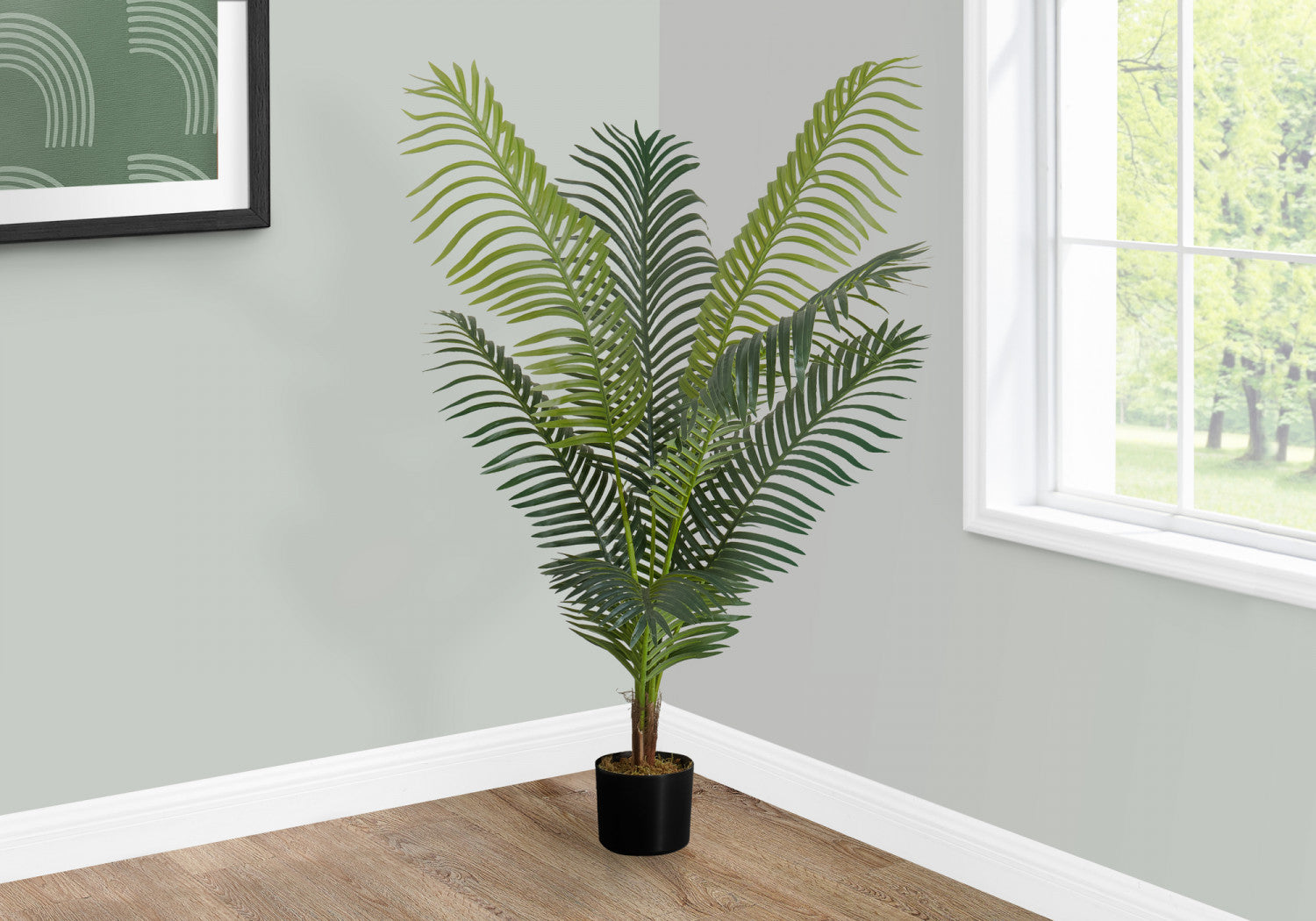47 Inch Artificial Palm Tree with 6 Black Pots - Realistic Green Faux Plant for Home Decor, Office, Living Room, and Indoor Spaces
