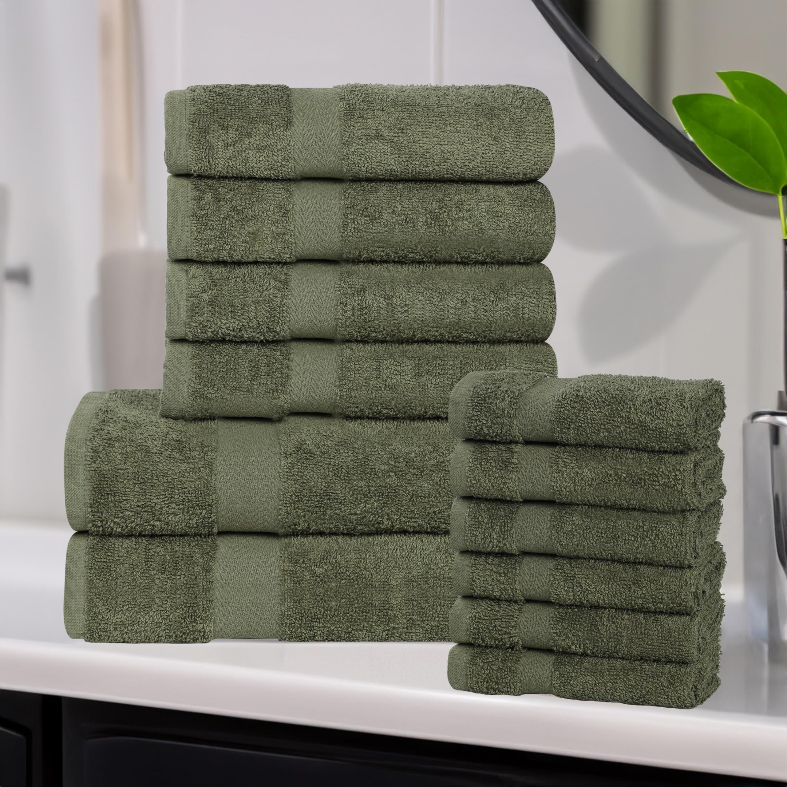 Premium 12-Piece Cotton Towel Set - 6 Face Towels, 4 Hand Towels & 2 Bath Towels | Ultra Absorbent, Quick Dry | Franklin Collection in Forest Green | Perfect for Home, Bathroom & Guest Essentials | Ideal for Spa Days, Gym & Luxury Bathing Experience