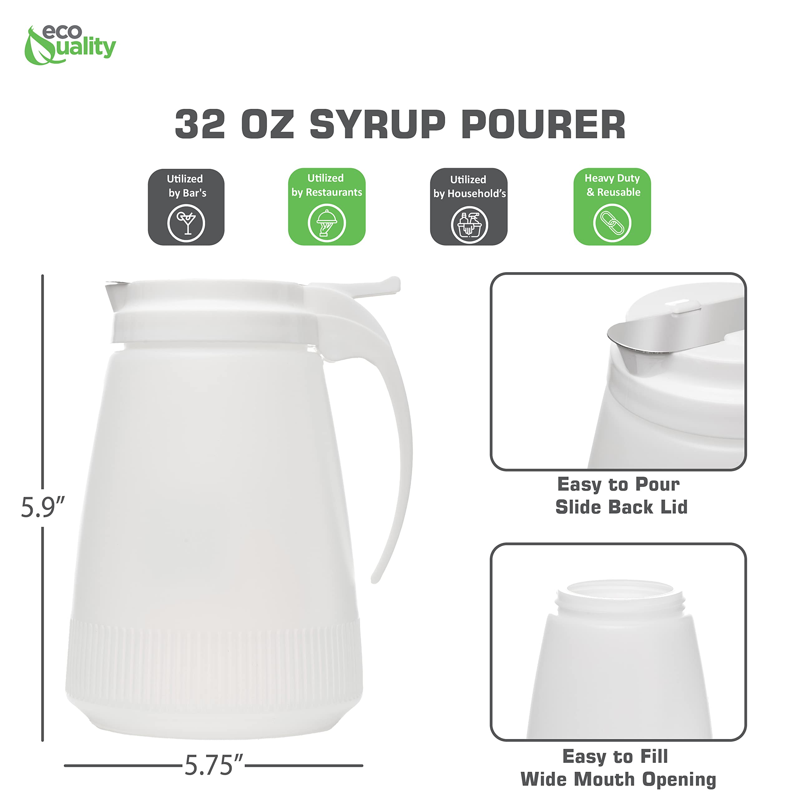 [8 Pack] 32oz Plastic Syrup Dispenser with Lid & Stainless Steel Slide Cover - Leakproof Honey, Sugar, Coffee Syrup Dispenser for Restaurants, Coffee Shops, Home Kitchen - BPA-Free Food Grade Container (32 Ounce) - Perfect for Pancake Toppings, Bubble Tea, Iced Coffee & Dessert Making
