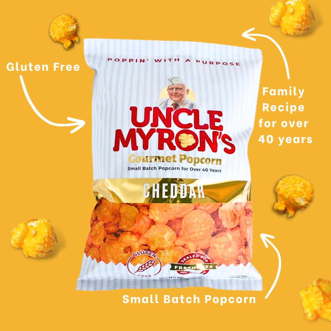 Uncle Myron's Gourmet Cheddar Cheese Popcorn - 9 oz Gluten Free Snack Bag | Perfect for Movie Nights, Parties & Office Snacks