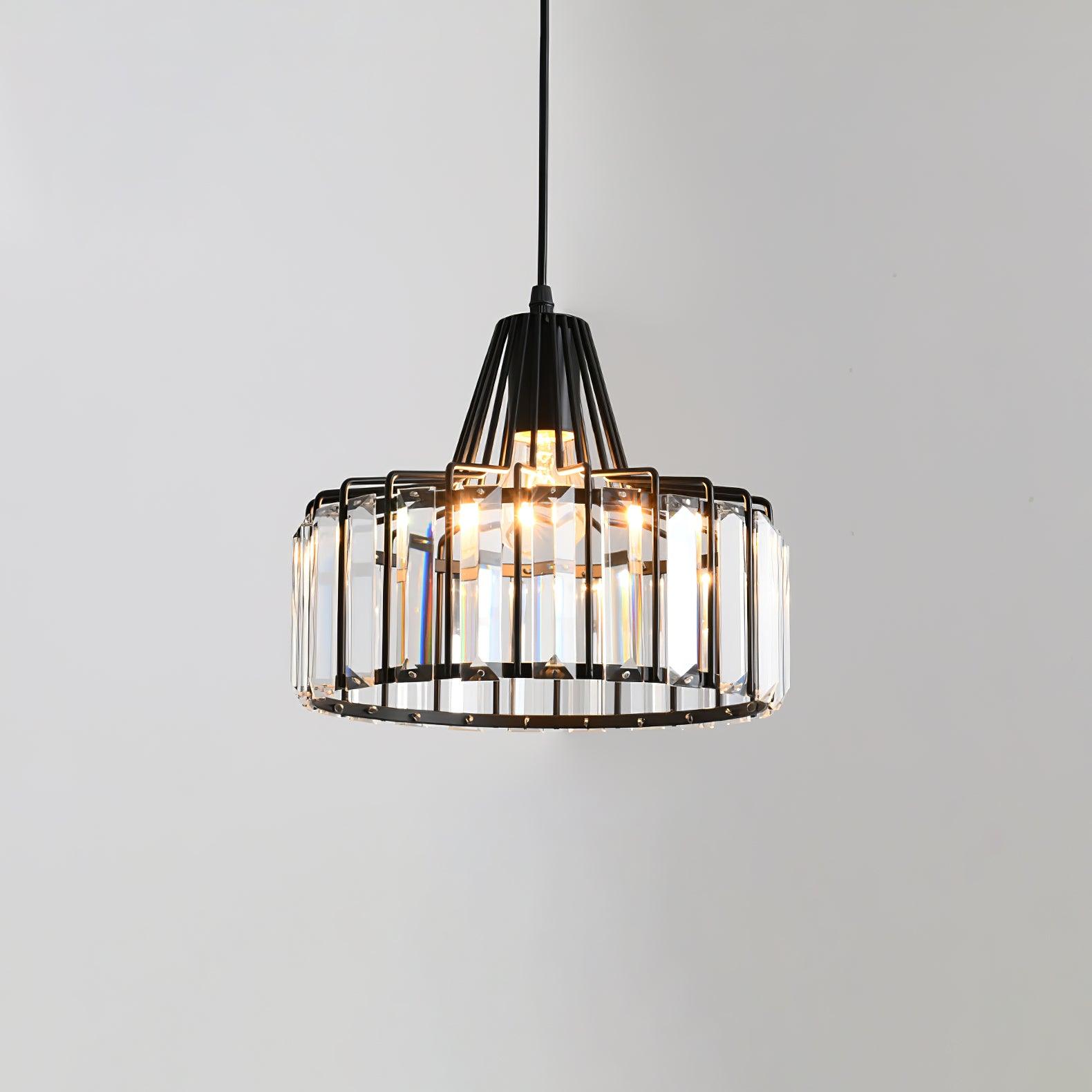 Crystal Drum Pendant Light - Modern Glass Ceiling Chandelier for Dining Room, Living Room & Bedroom Lighting Decor