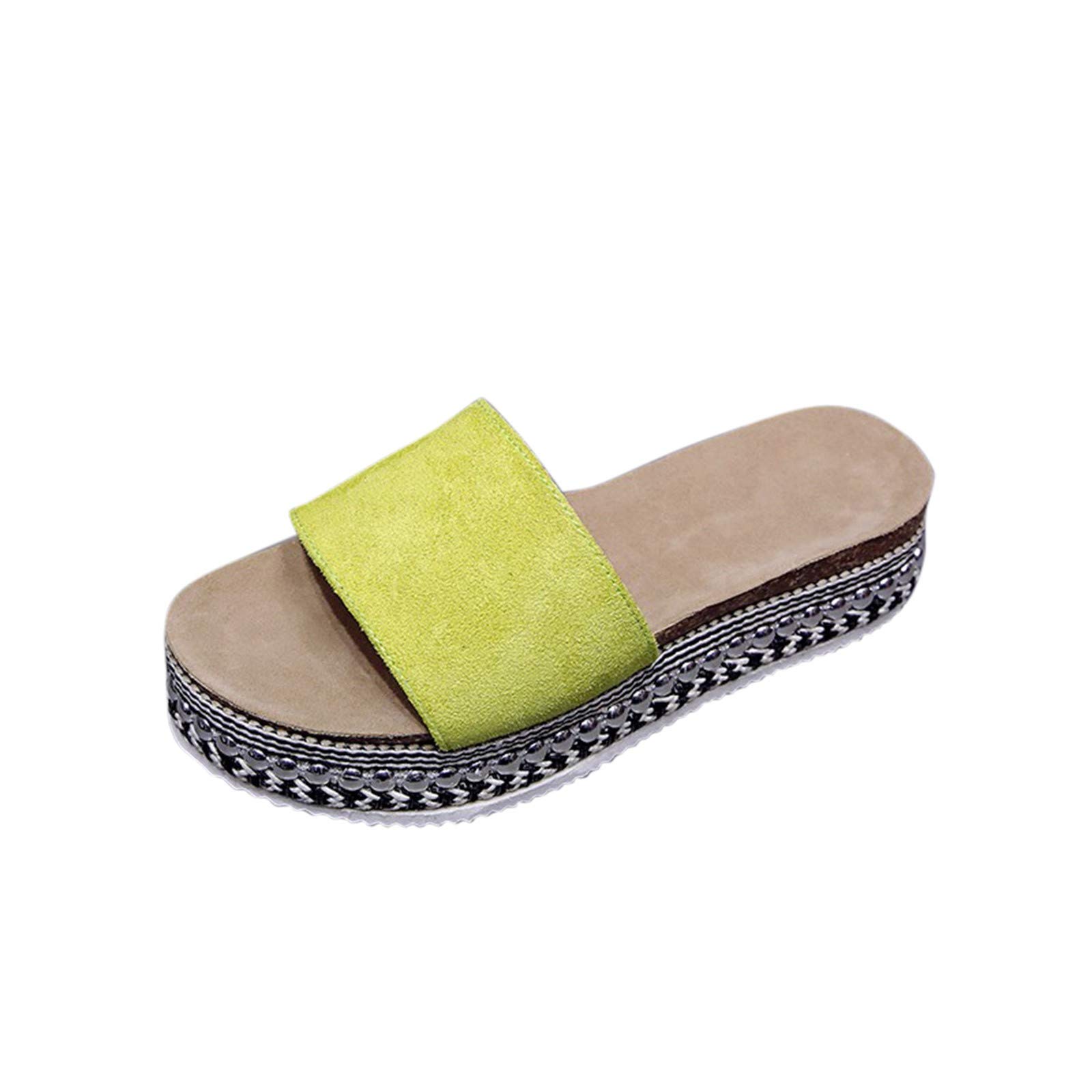 Women's Thick-Soled Casual Outdoor Slippers - Breathable Fuzzy House Shoes for Women (Yellow, Size 6.5-7) | Comfortable Lounge Shoes for Home, Garden & Quick Errands