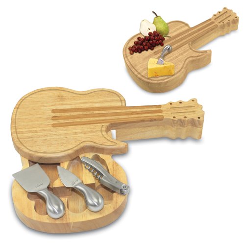 TOSCANA - Picnic Time Brand Bamboo Guitar Cheese Board & Knife Set - Charcuterie Board with 4 Cheese Knives - Wooden Serving Platter for Parties, Picnics & Wine Tasting Events