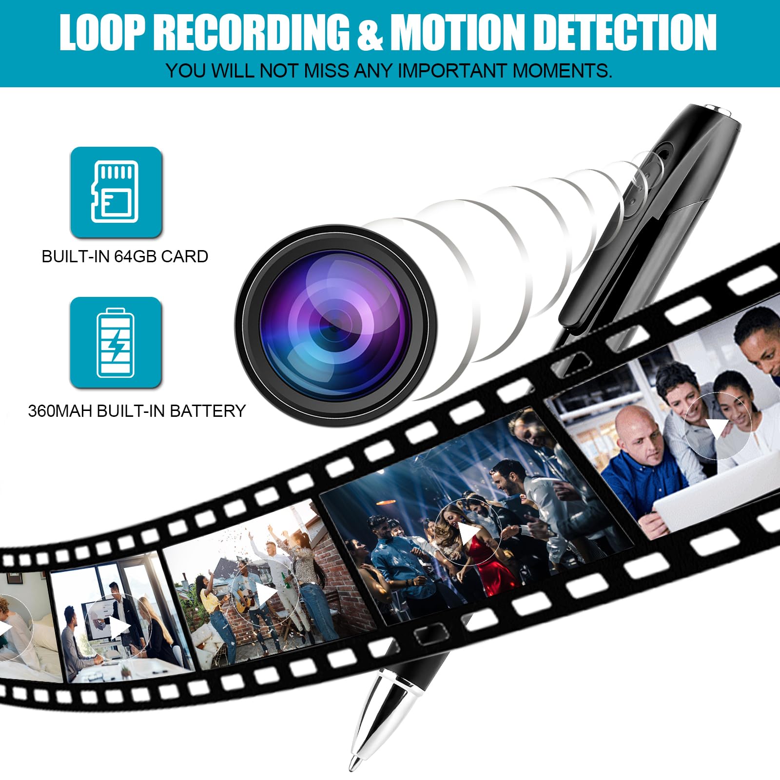 Best Hidden Camera Detector - 1080P FHD Spy Camera with 64GB Storage, Mini Pen Camera for Car, Home, Hotel, Travel & Office Security