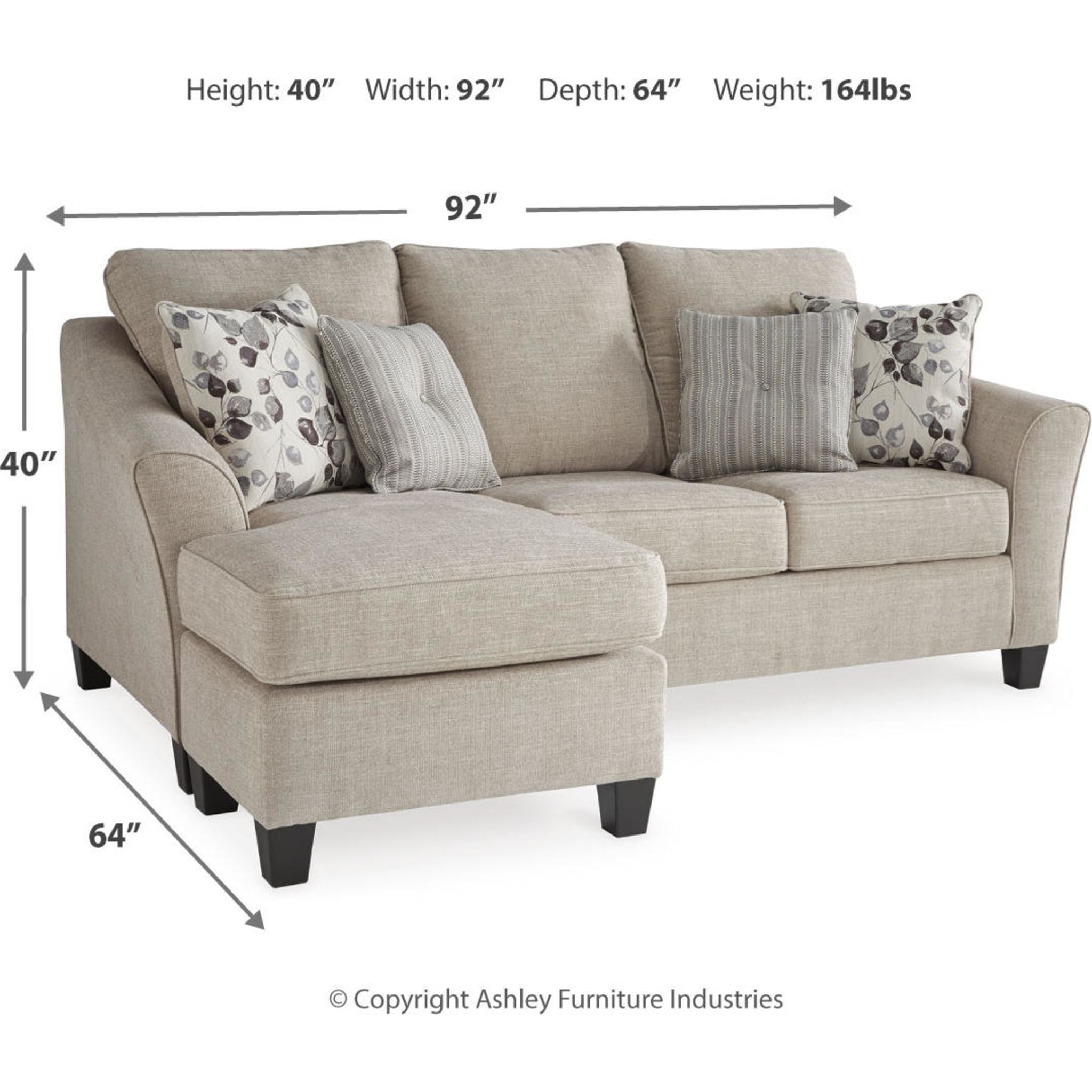 Abney Sofa Chaise - Modern Sectional Couch with Chaise Lounge, Comfortable Living Room Furniture for Small Spaces | Perfect for Apartments, Condos & Cozy Home Decor
