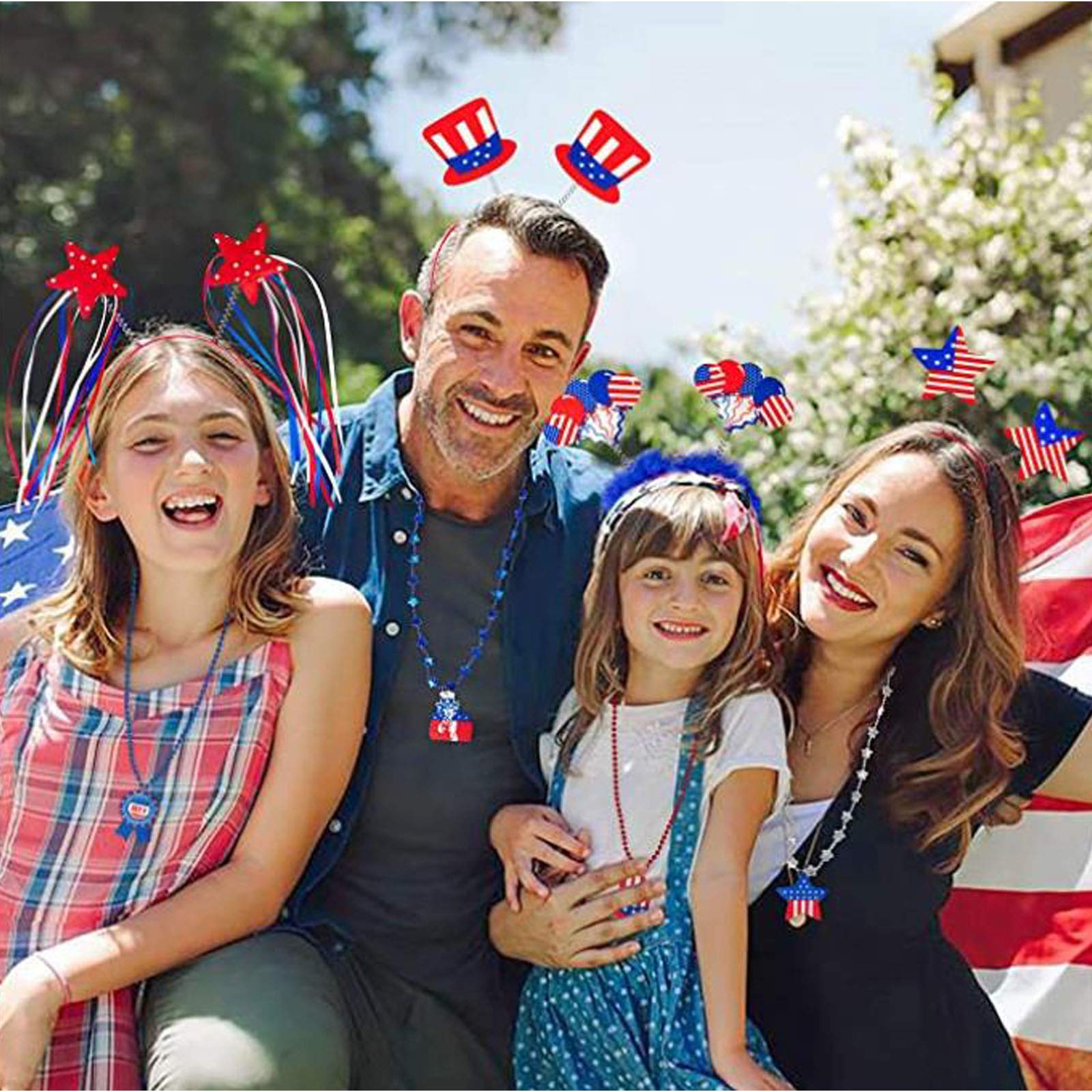 Patriotic Headbands for Women & Kids - 6 Pack American Flag Head Boppers - 4th of July Party Favors, Independence Day Accessories & Decorations - Perfect for July 4th Celebrations, Parades, BBQ Parties and Patriotic Events