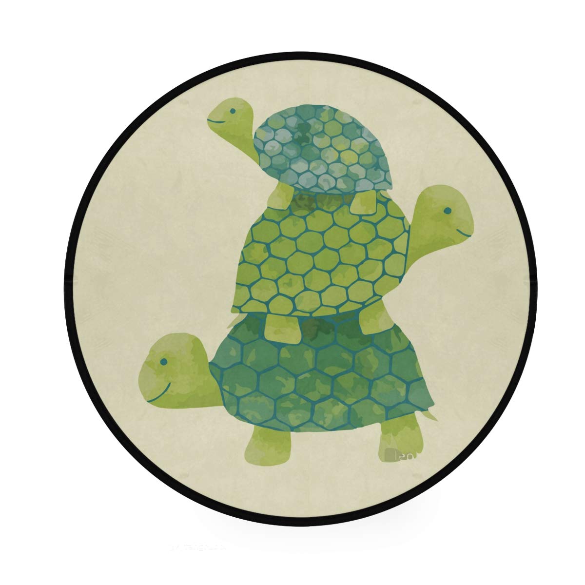 Blueangle Cartoon Three Turtles Non-Slip Rubber Backing Modern Round Area Rug - 3 Feet Diameter, Kids Room Decor, Playroom Floor Mat, Nursery Rug for Boys and Girls