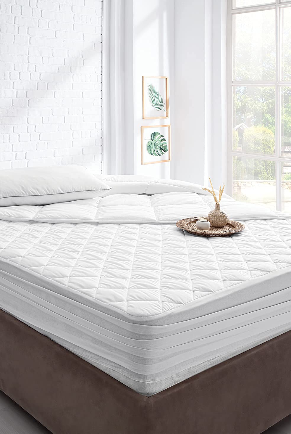 YATAS BEDDING Perle Quilted Fitted Mattress Protector - 100% Cotton Breathable Top, Waterproof & Hypoallergenic, Machine Washable - White (California King Size) for Allergy Relief & Enhanced Sleep Comfort