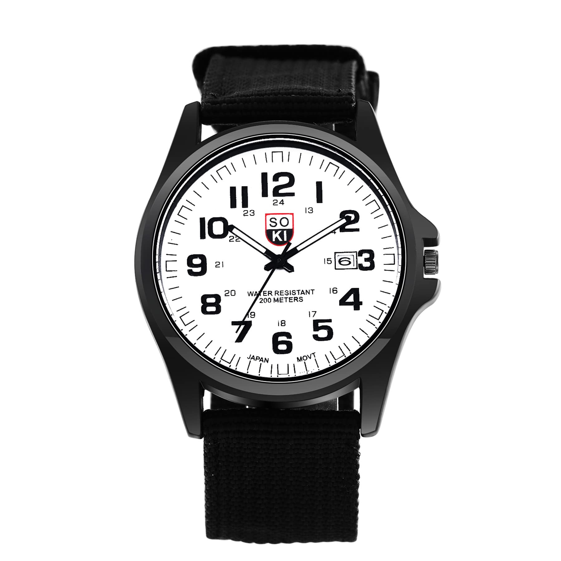 JewelryWe Men's Military Green Dial Nylon Strap Quartz Watch with Calendar & Night Vision Luminous Feature - Perfect for Outdoor Adventures, Tactical Operations & Everyday Wear