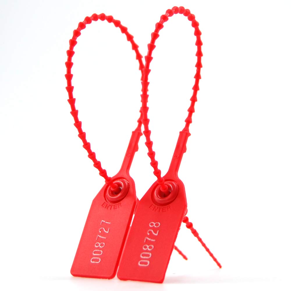 500 PCS Anti-Tamper Security Seal Tags - Numbered Disposable Self-Locking Straps for Fire Extinguishers, Shipping Containers & Retail Security (250mm, Red) | Tamper-Proof Zip Ties for Safety Inspections & Inventory Control