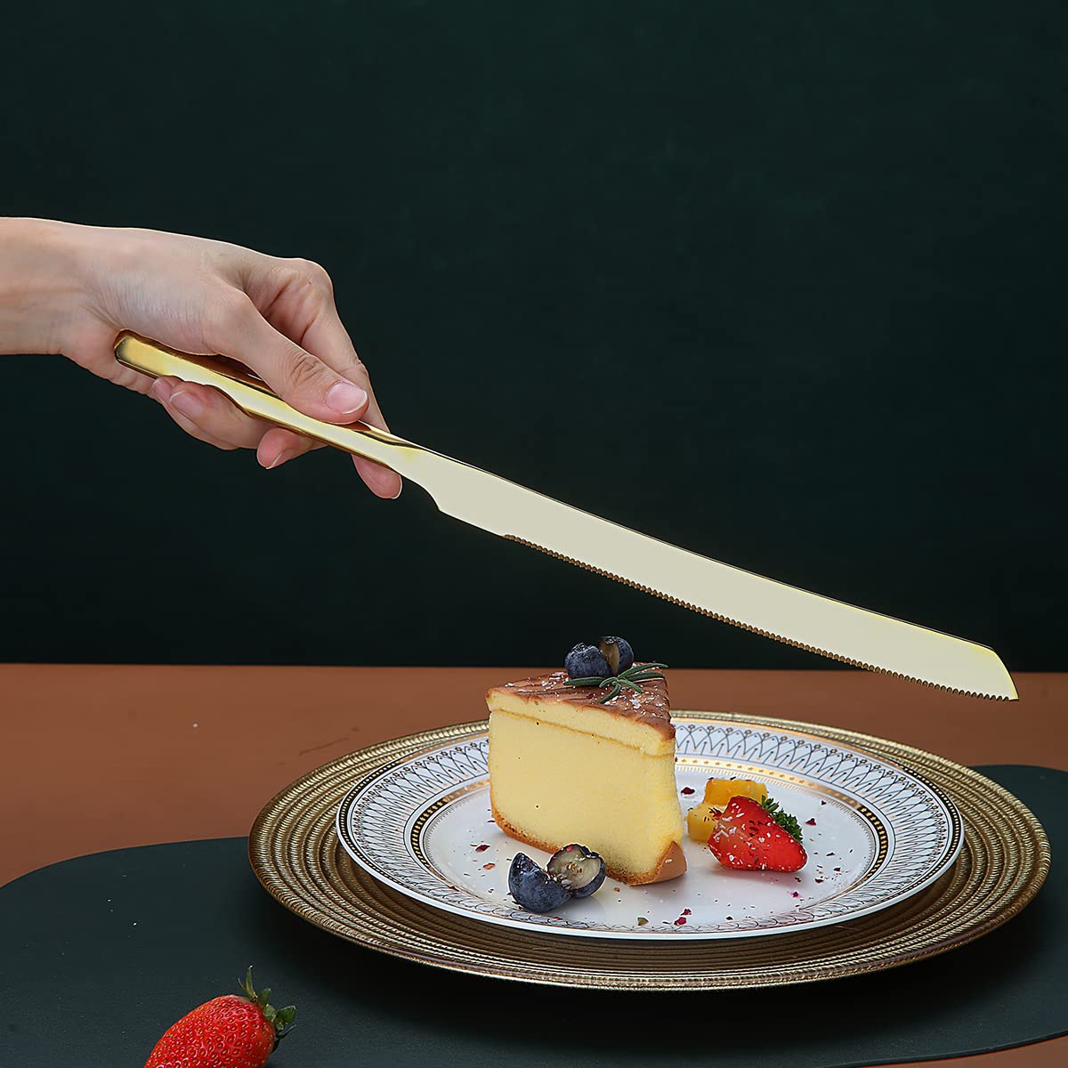 Gold Wedding Cake Knife and Server Set - Stainless Steel Cake Cutting Set for Wedding Ceremonies, Anniversaries & Parties - Elegant Cake Cutter & Server with Dishwasher Safe Shiny Gold Finish - Perfect for Wedding Cakes, Birthday Parties & Special Celebrations