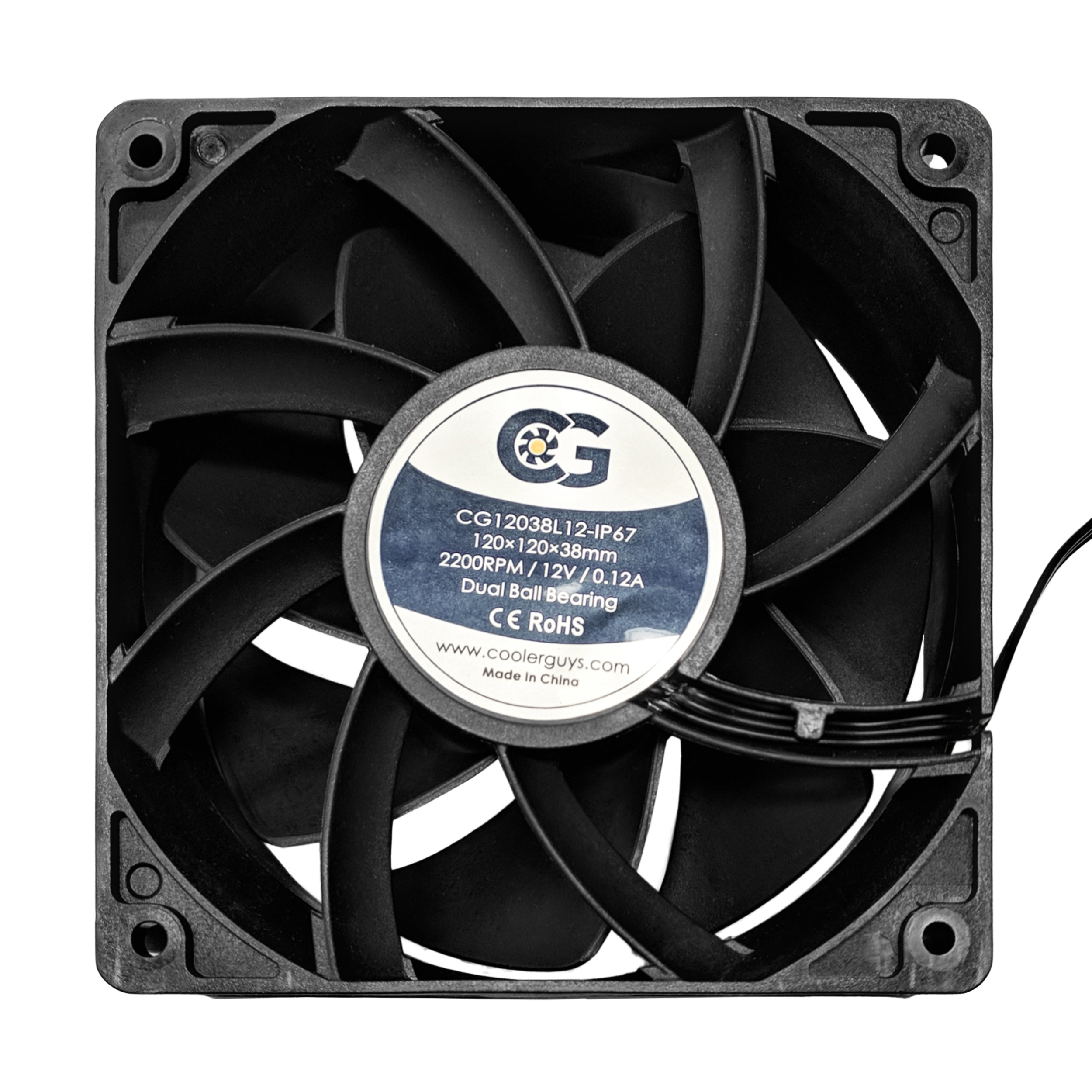 Coolerguys 120mm x 120mm x 38mm IP67 Waterproof Cooling Fan - 12VDC 3-Pin Low Speed PC Case Fan for Computer, Gaming Rig, Server & Industrial Equipment