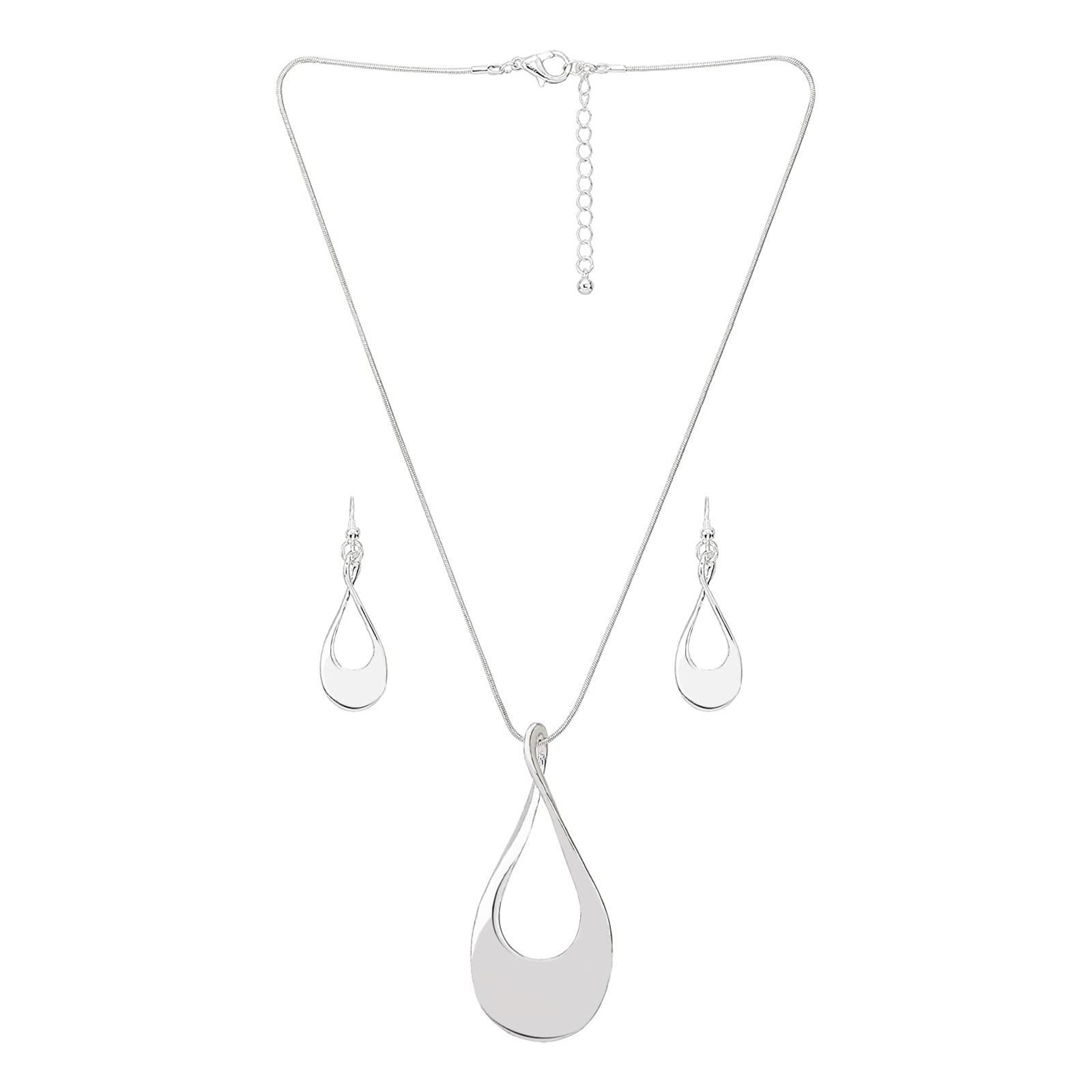 Madison Tyler Gold Plated Jewelry Set for Women | Silver Teardrop Pendant Necklace with Snake Chain | Fashion Dangle Earring Set | Trendy Layered Necklace for Party, Wedding & Everyday Wear