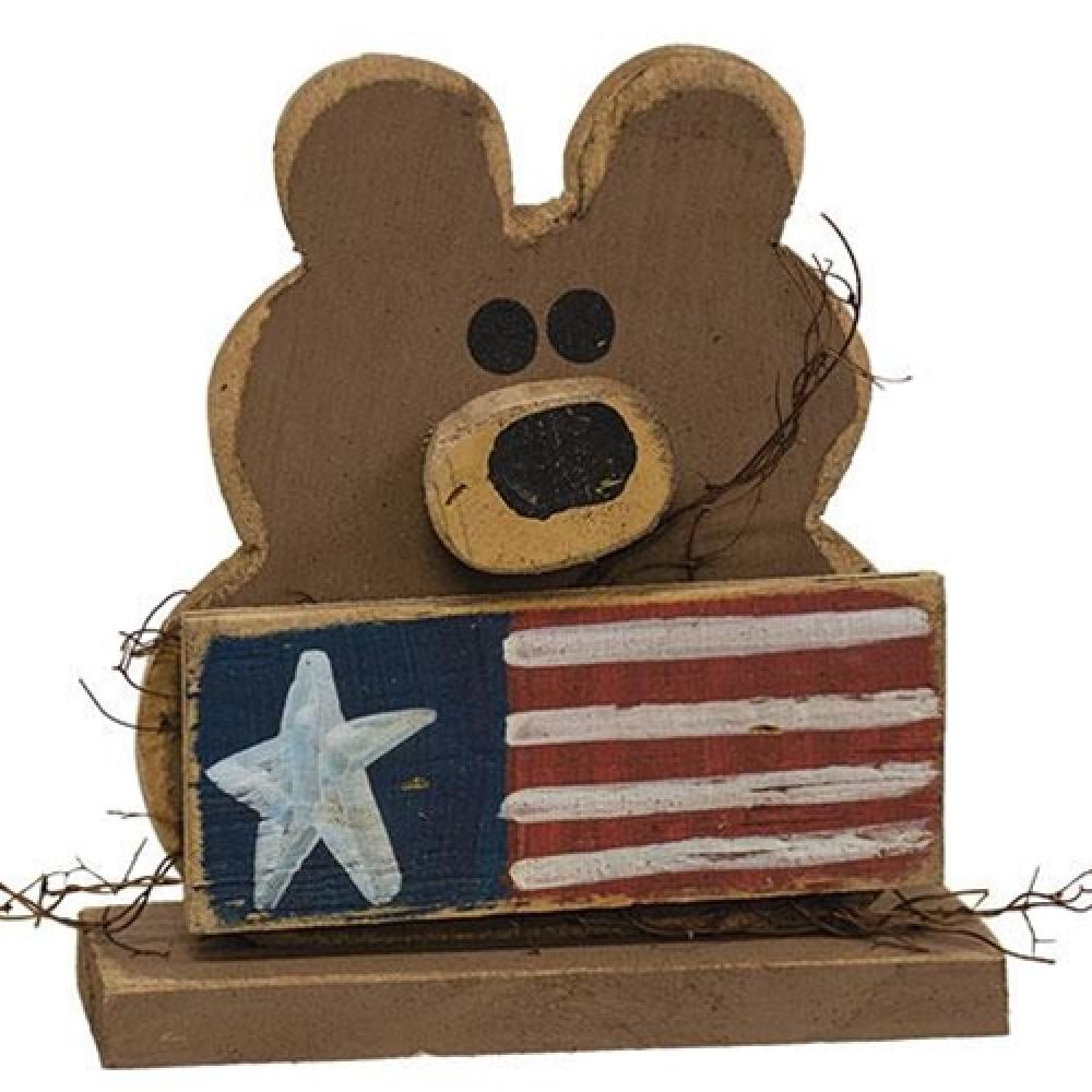 Americana Baby Teddy Bear Plush Toy on Wooden Base - Perfect for Nursery Decor, Baby Showers & Gift Giving