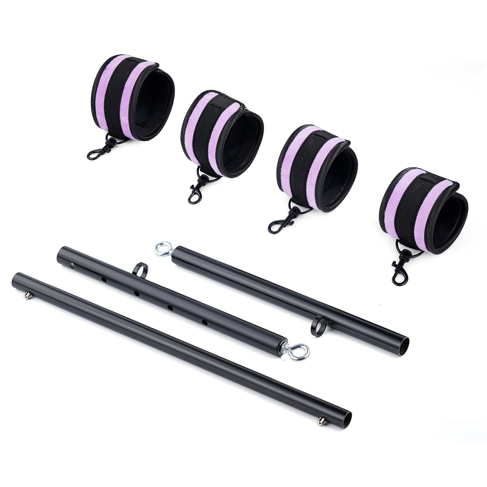 Heavy Duty Stainless Steel Spreader Bar with 4 Adjustable Furry Purple Straps - Expandable Home Gym Equipment for Strength Training, Pilates, Yoga & Fitness - Perfect for Indoor Workouts, Stretching & Physical Therapy