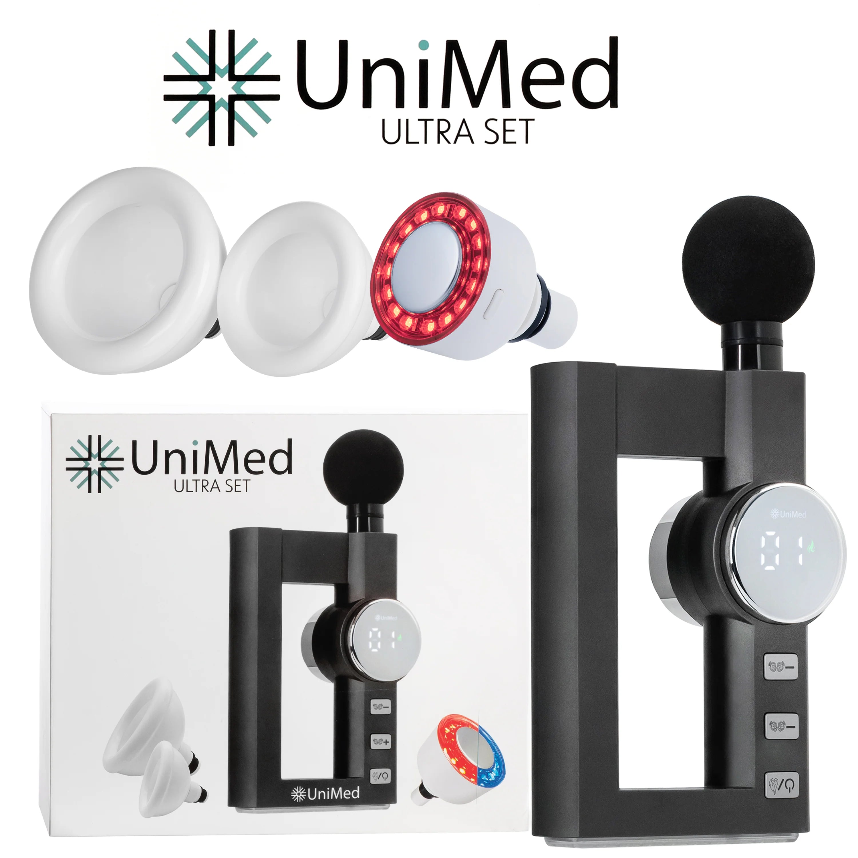 Unimed Torque Ultra Combo Set - Professional Percussion Massage Gun with Heating Function & Cupping Heads for Deep Muscle Relief - Perfect for Post-Workout Recovery, Athlete Therapy, and Home Relaxation