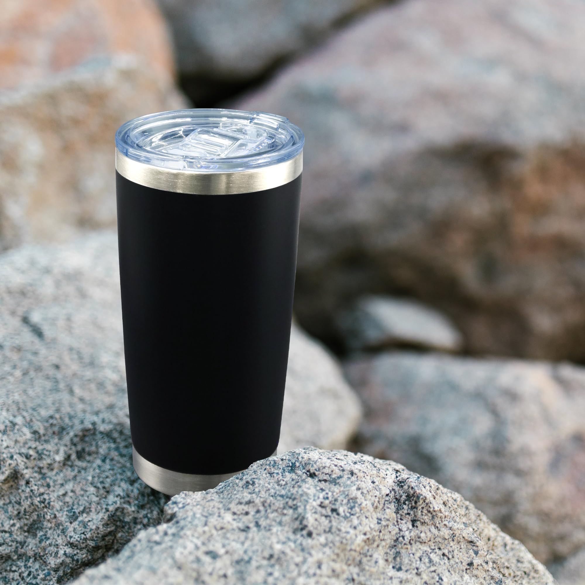 20oz Stainless Steel Tumbler with Lid - Vacuum Insulated Double Wall Travel Coffee Mug (12 Pack, Black) - Powder Coated for Hot & Cold Drinks - Perfect for Office, Gym, Camping & Outdoor Activities