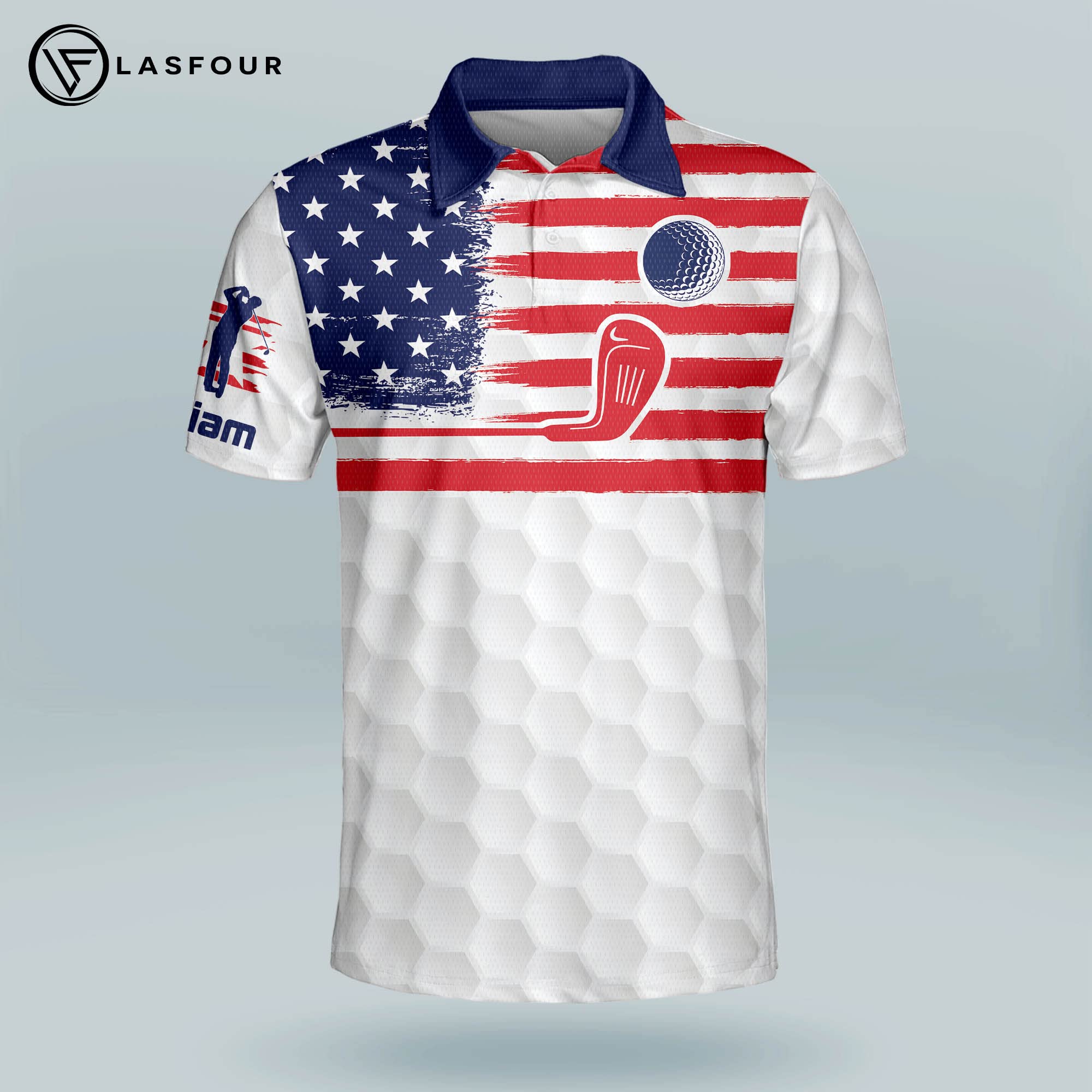 LASFOUR Custom American Flag Golf Polo Shirt for Men - Moisture Wicking Quick Dry Performance Fabric, UV Protection, Breathable Short Sleeve Golf Shirts - Perfect for Golf Tournaments, 4th of July Events & Patriotic Outfits