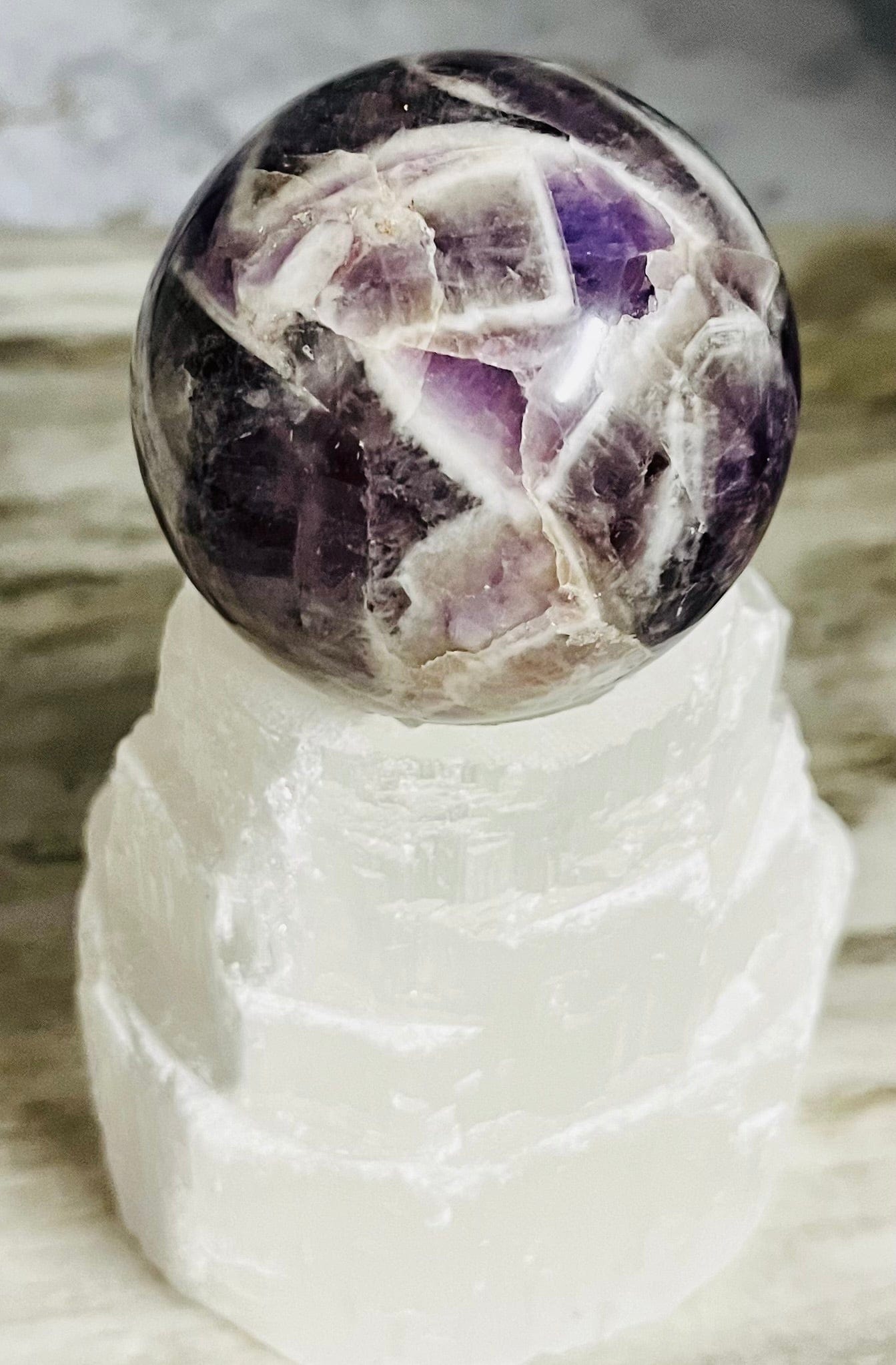 Natural Chevron Amethyst Sphere - Healing Crystal Stone for Meditation, Yoga & Home Decor | Perfect for Spiritual Gifts & Energy Work